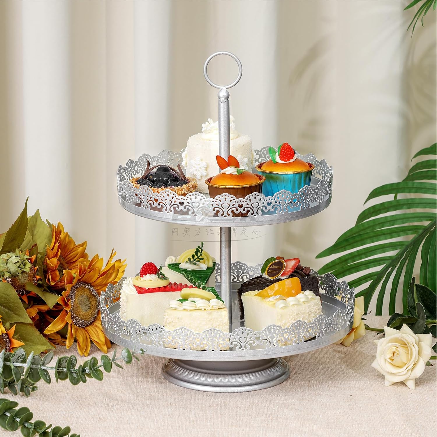 Fancy 5Pcs Cake Stands Set Metal Round Cupcake Holder Cookies Dessert Display Plate Serving Tower Tray Platter with Handle