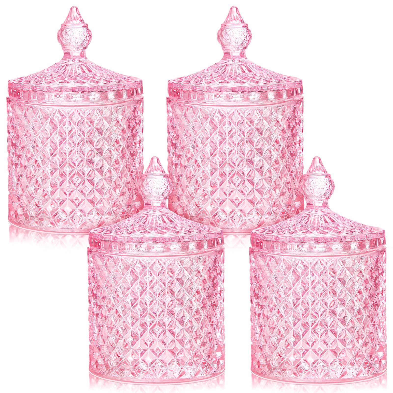 Crystal Glass Candy Jar Set with Lids Home Decorative Storage Jars for Apothecary, Bathroom, Kitchen, and Pantry, Ideal for Cotton Swabs and Jewelry
