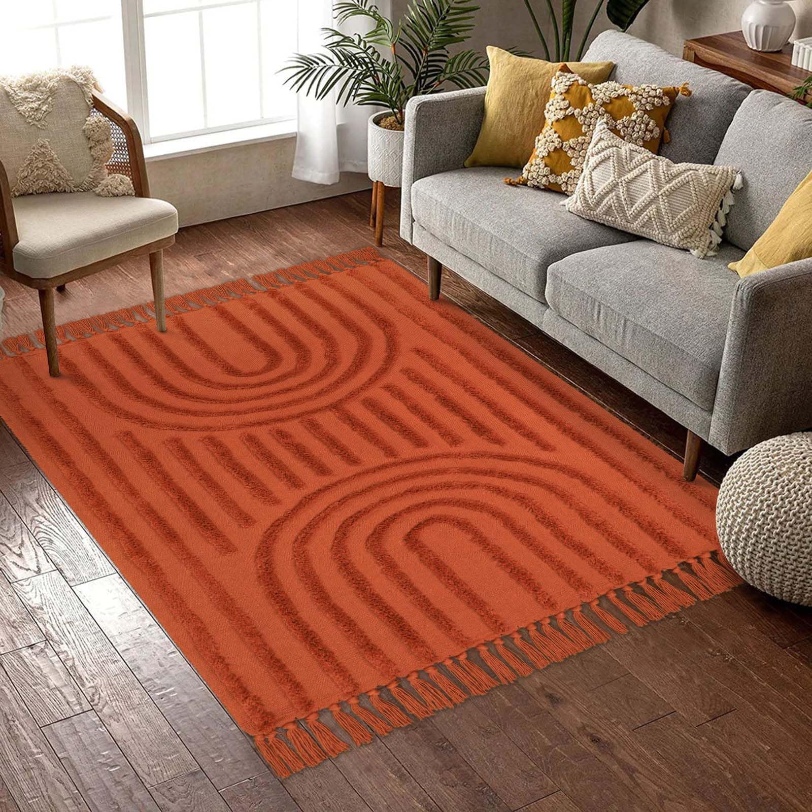 Washable Kitchen Runner Rug - Hand-Woven Bathroom Runner Rug with Tassels, Terracotta Entryway Runner Rug, Tufted Rainbow Bedroom Rug Runner, Hallway Rug for Laundry/Living Room