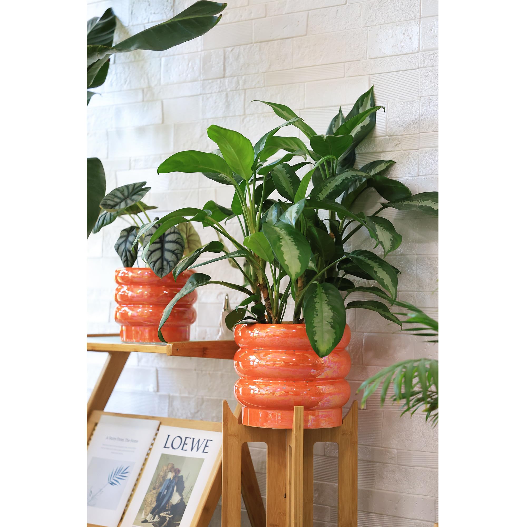 Ceramic Plant Pots for Indoor Plants, Rainbow Pearl Glaze Planter with Planters for Plants with Drainage Hole