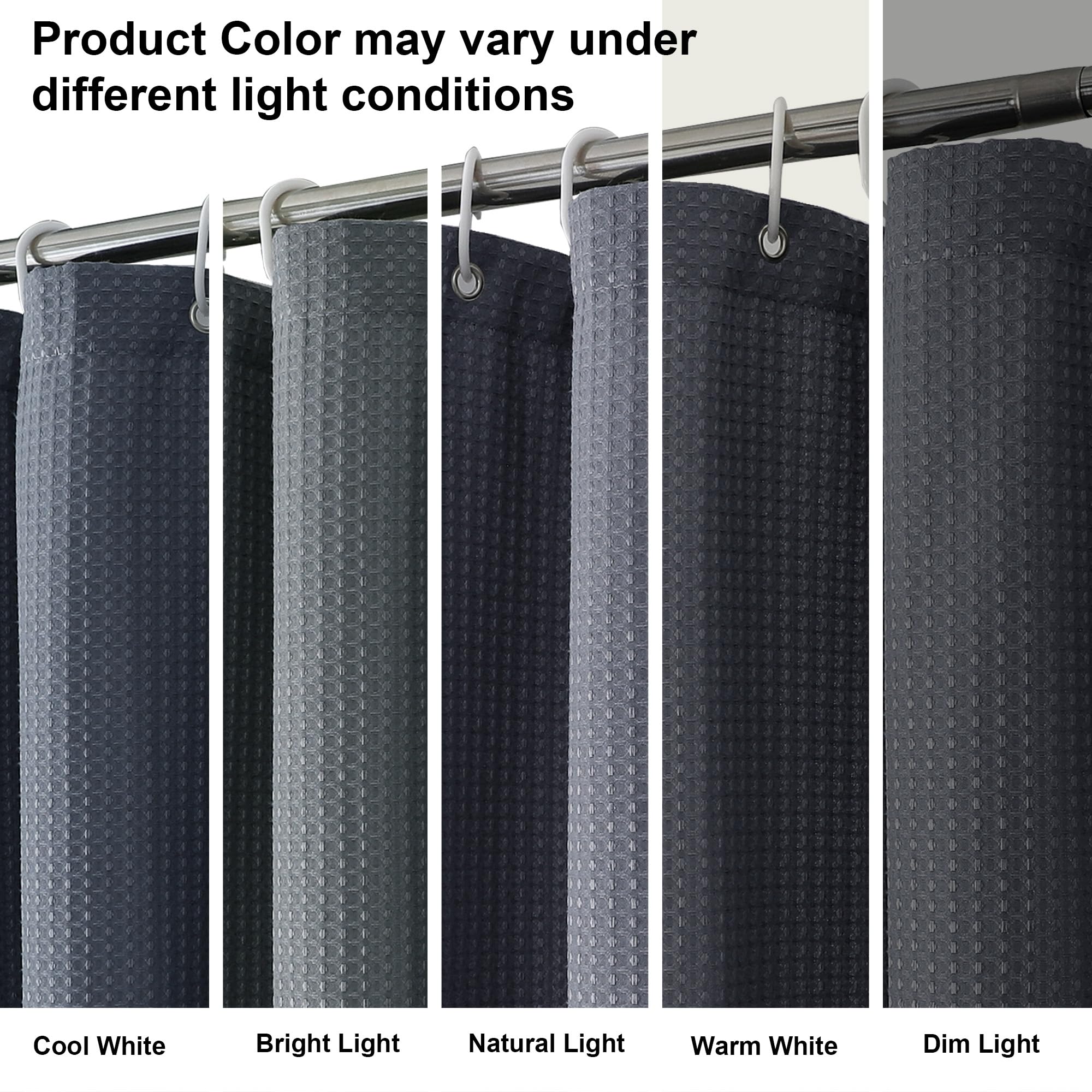 Waffle Textured Heavy Duty Fabric Shower Curtain for Bathroom, Luxury Hotel Weighted 230GSM Bath Curtain with 12 Plastic Hooks, Machine Washable, 72x72