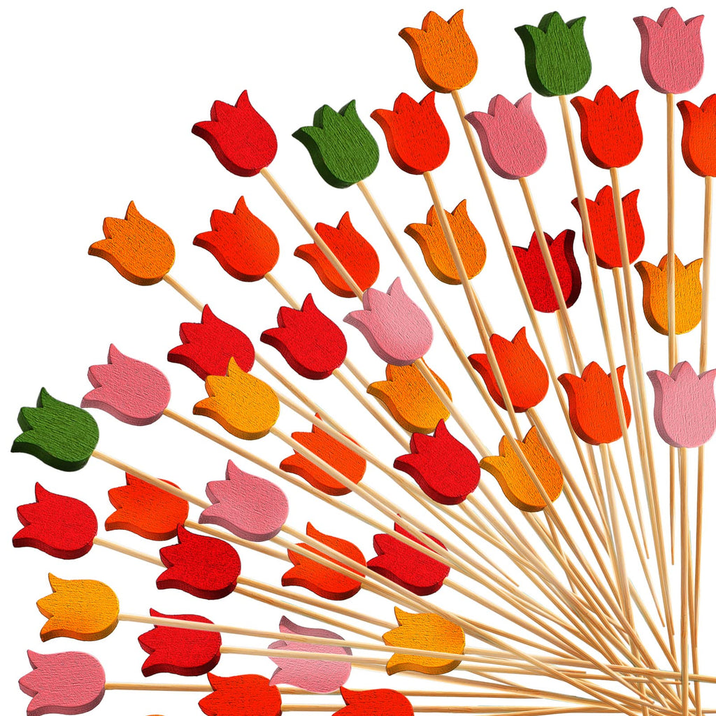 Tulip Cocktail Picks â€?Bamboo Toothpicks for Appetizers, Summer Party Skewers, Disposable Food Sticks 200 Pcs