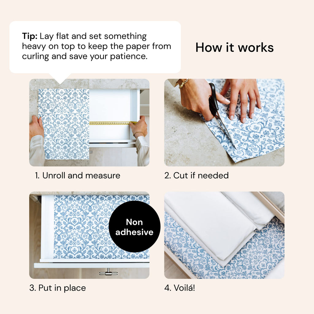 Scented Drawer Liners - Non-Adhesive Paper Sheets for Closet Shelves, Cabinet, Home Essentials & Dresser - 14 x 19.5 Inch Royal Damask Print Drawer Liner - Coquette Room Decor