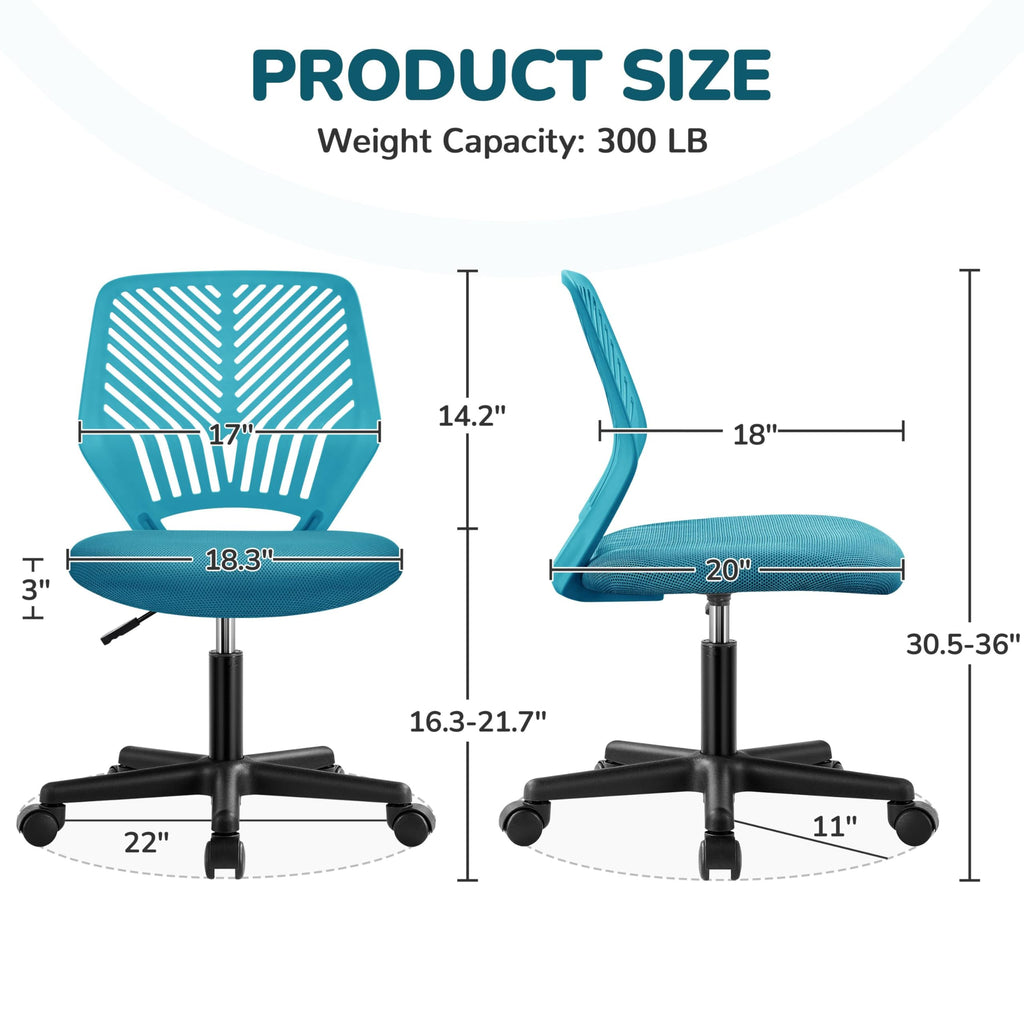 Cute Low-Back Armless Study w/Lumbar Support Adjustable Swivel Chair
