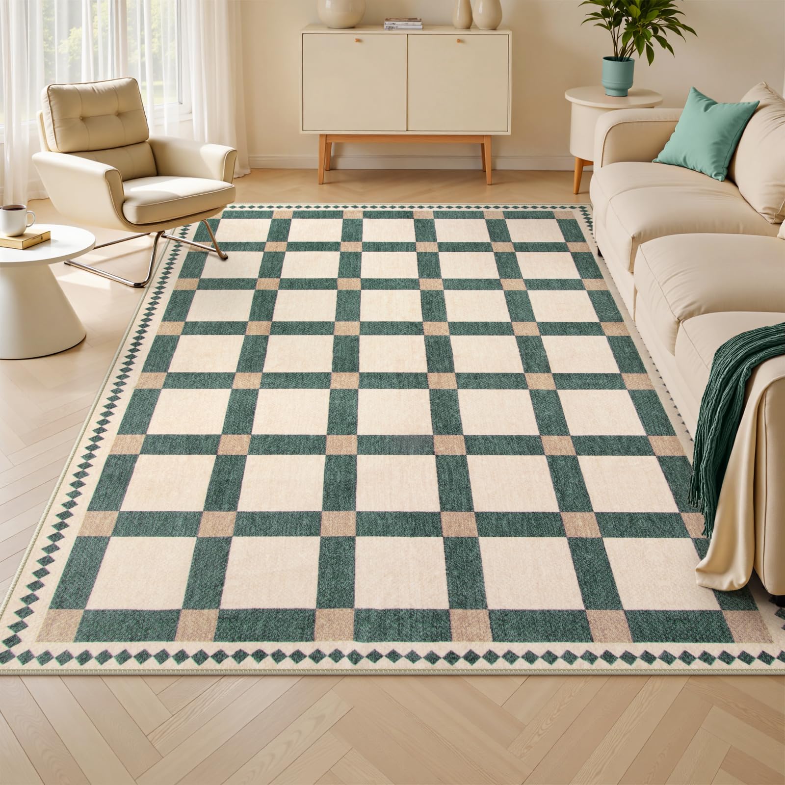 Checkered Rugs, Modern Washable Non Slip Low Pile Carpet