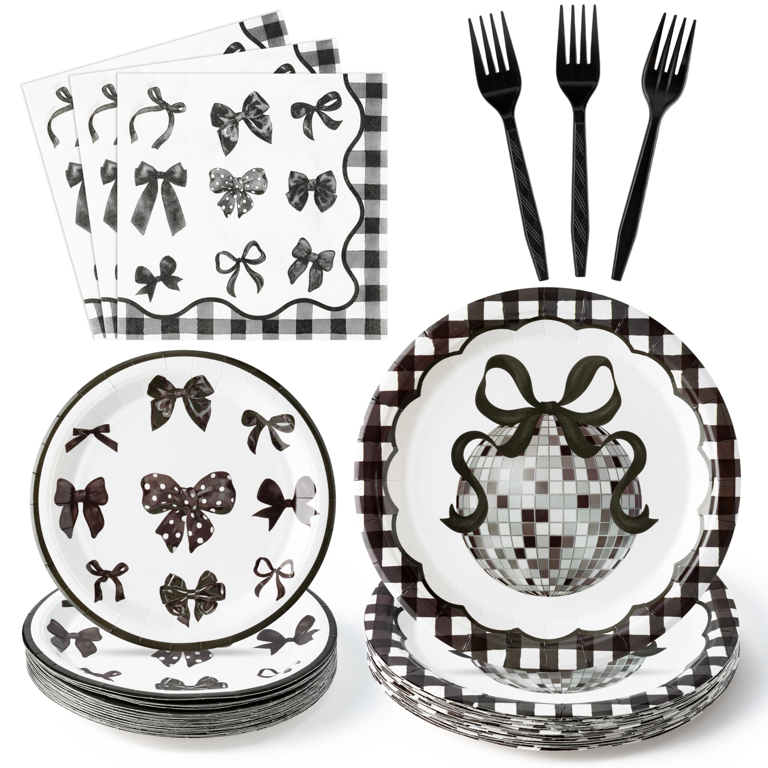 Coquette Cute Bow Party Tableware Decorations - Disposable Paper Plates Napkins Forks