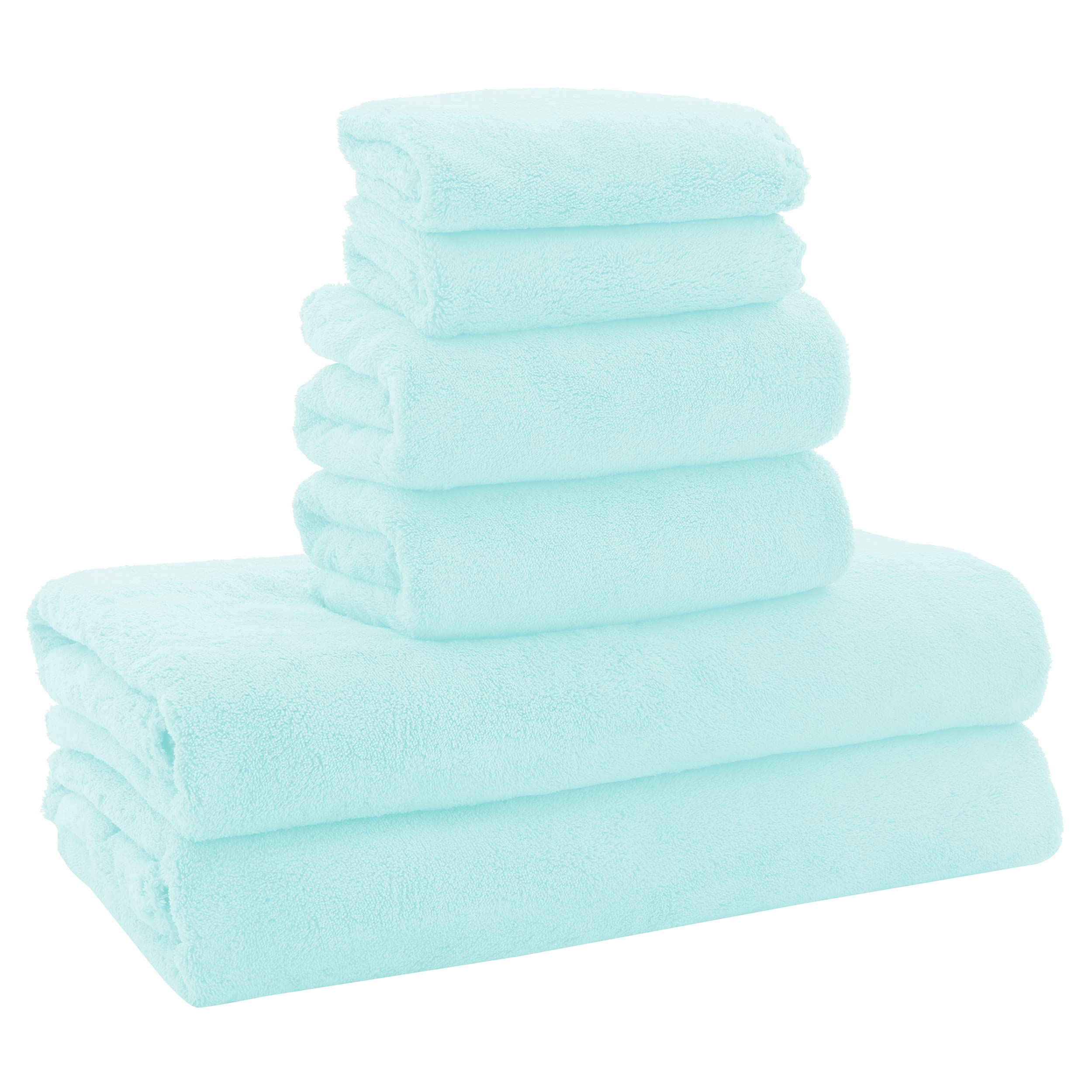 Ultra Soft Towel Set - Quick Drying - 2 Bath Towels 2 Hand Towels 2 Washcloths - Microfiber Coral Velvet Highly Absorbent Towel (6 Pcs)