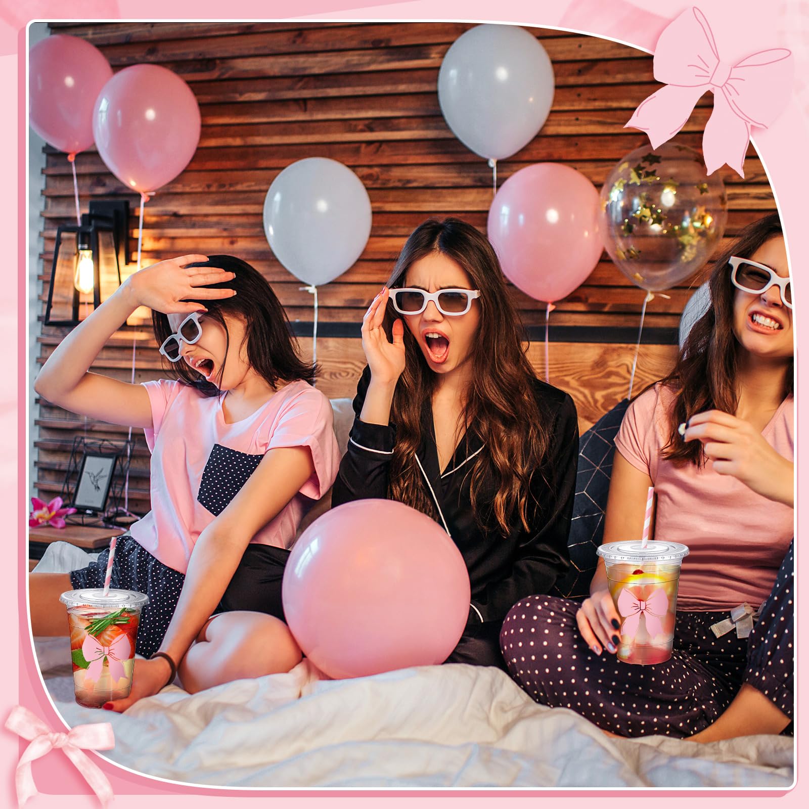 Coquette Bow Disposable Plastic Cups with Straw