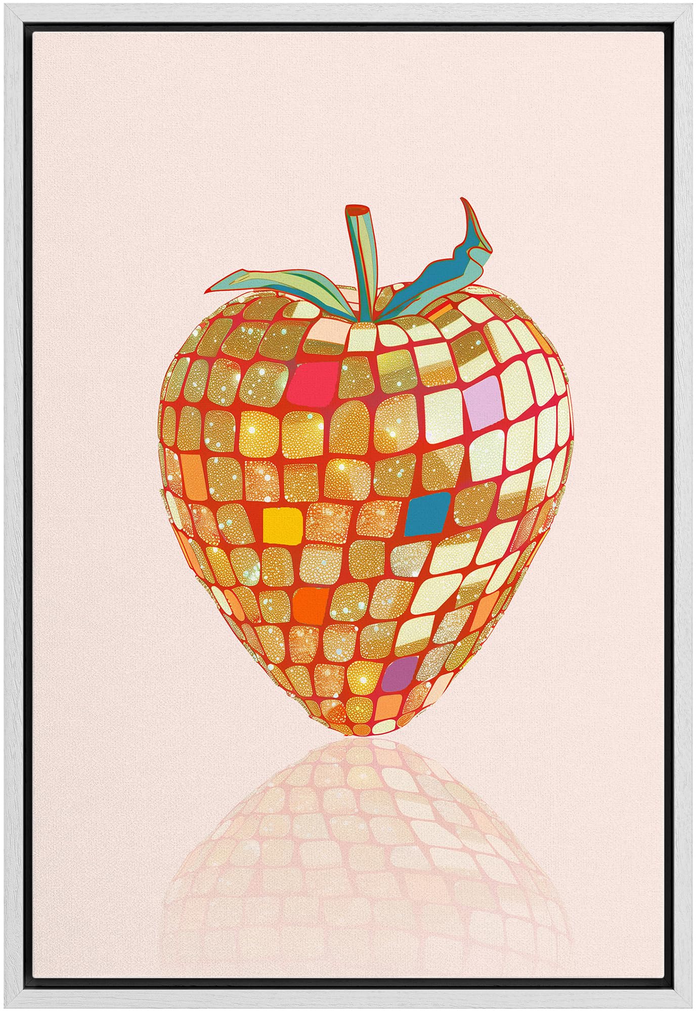 Framed Multicolored Disco Ball Canvas Print â€?Preppy Wall Art for Living Room, Bedroom, or Office