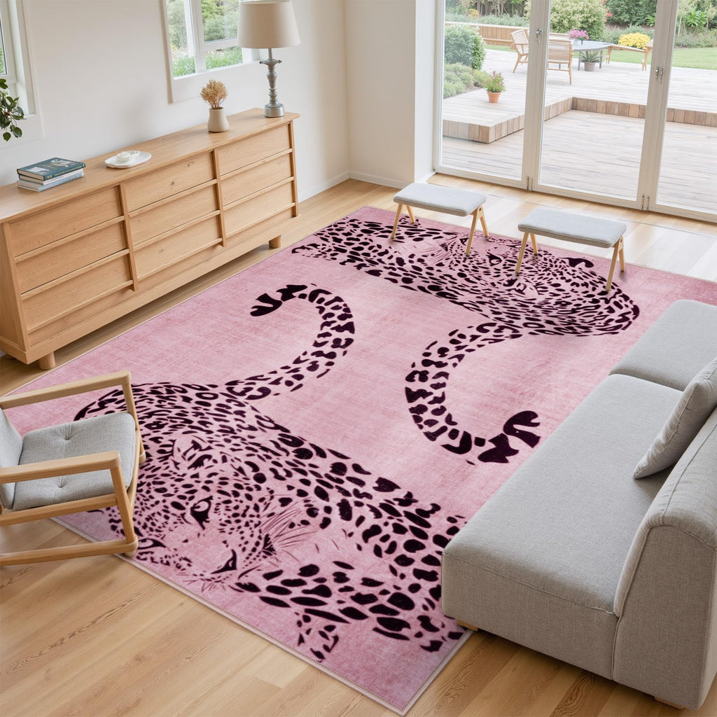 Leopard Print Area Rug â€?Soft, Washable, Non-Slip, Stain-Resistant Rug