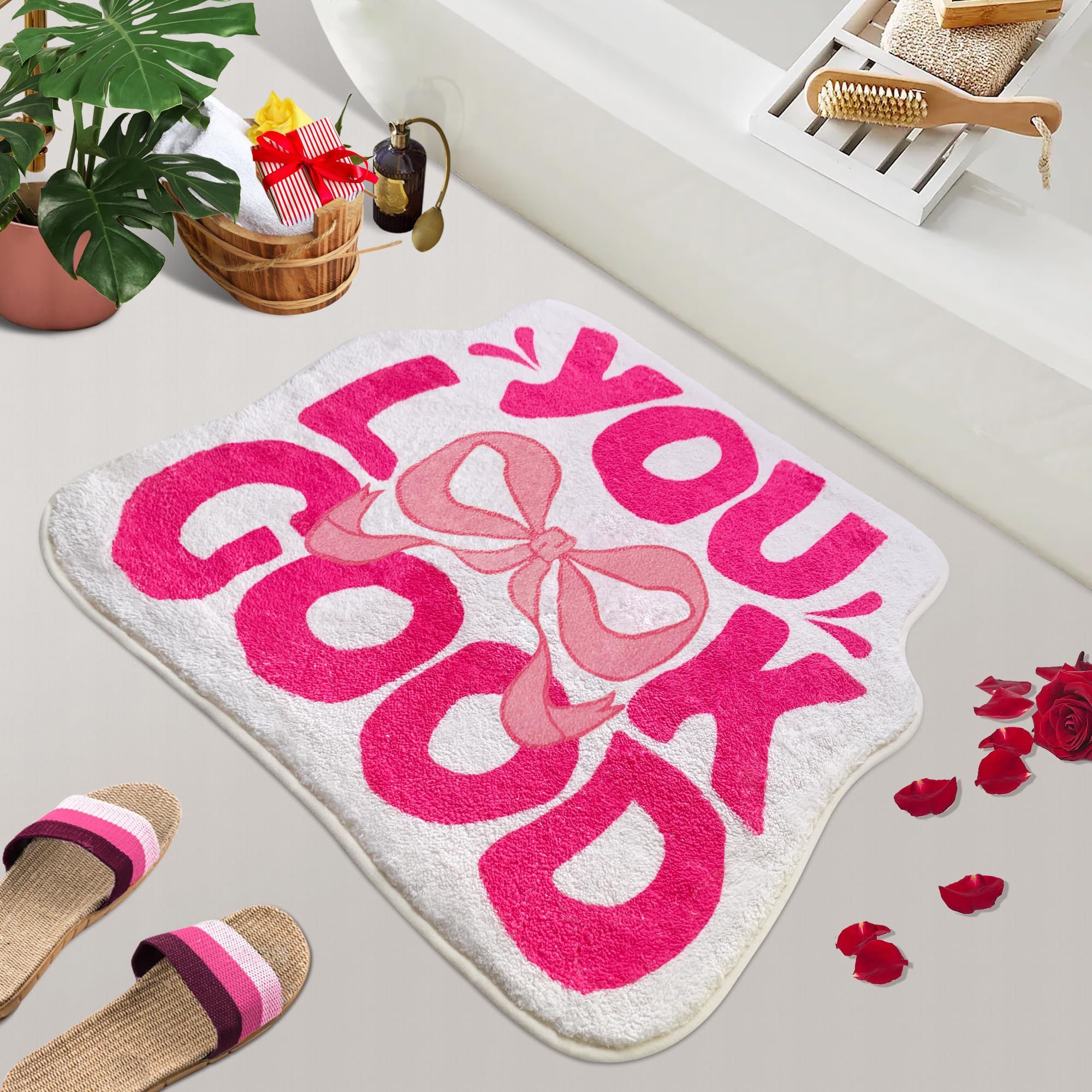 You Look Good Bath Mat Cute Bow Funny Bathroom Rug, Soft Absorbent Water Non Slip, Superior Washable Microfiber Cool Shower Preppy Decor Rug (21"x25")