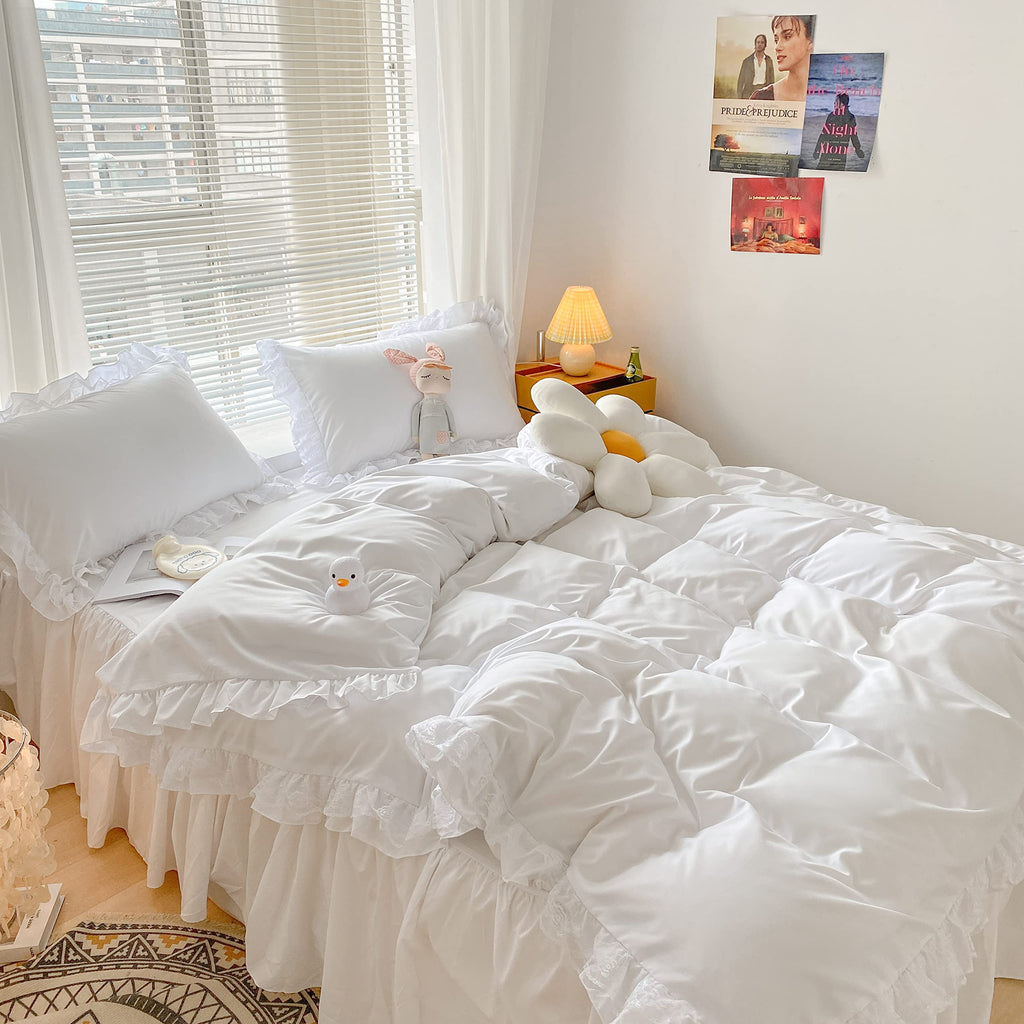 Chic Ruffle Lace Polyester Duvet Cover Set - Bedding-2 Piece Twin Duvet Cover with Zipper Closure - Ultra Soft and Light Weight