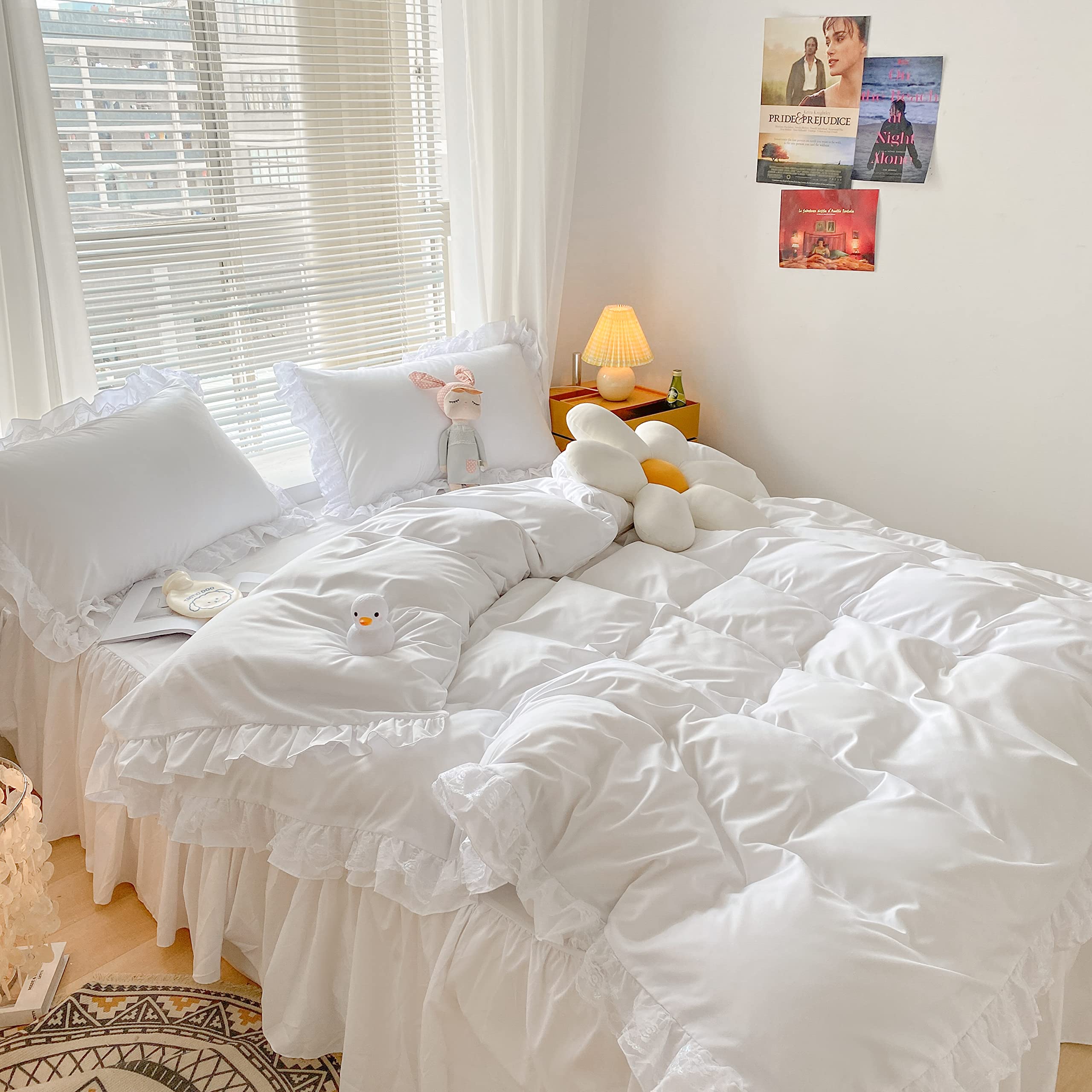 Chic Ruffle Lace Polyester Duvet Cover Set - Bedding-2 Piece Twin Duvet Cover with Zipper Closure - Ultra Soft and Light Weight