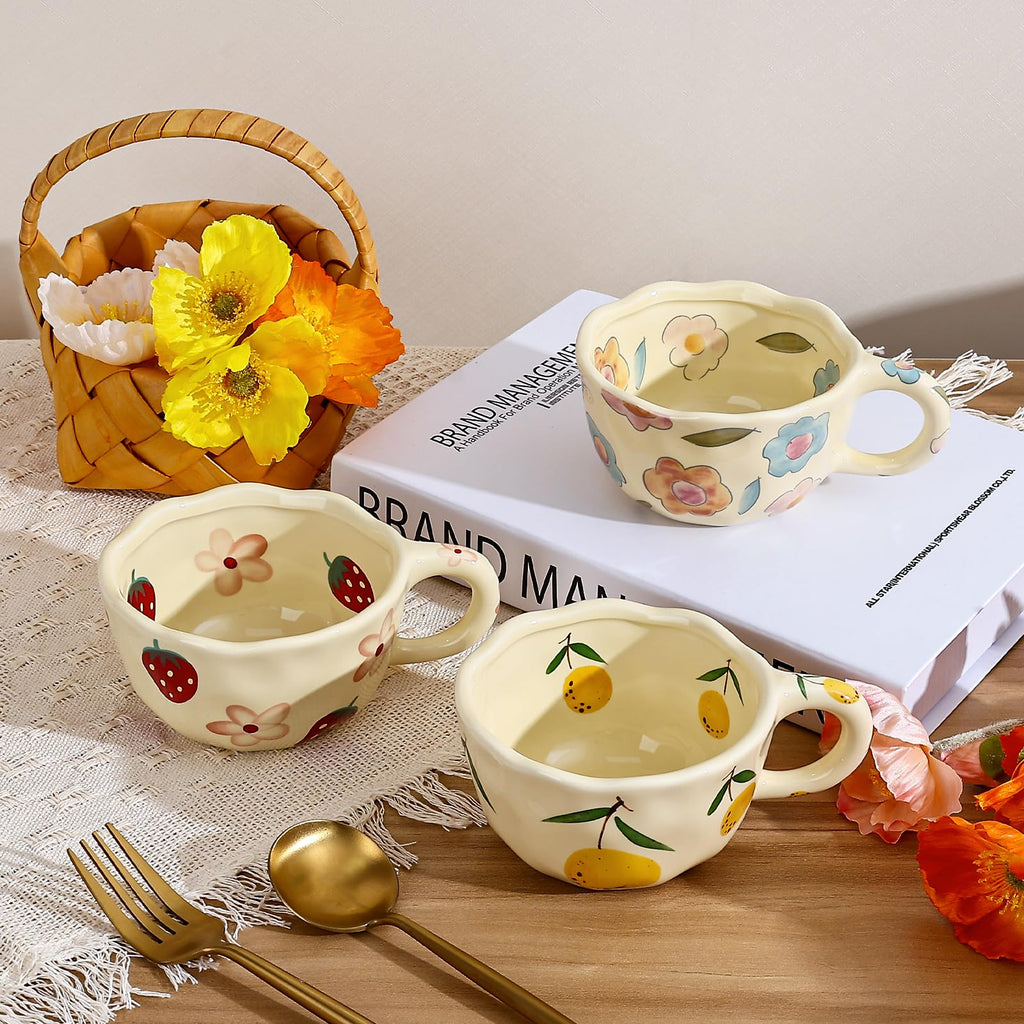 Ceramic Coffee Mug, Cute Floral Fruit Cup, Couple Mugs 8.5 oz/250 ml