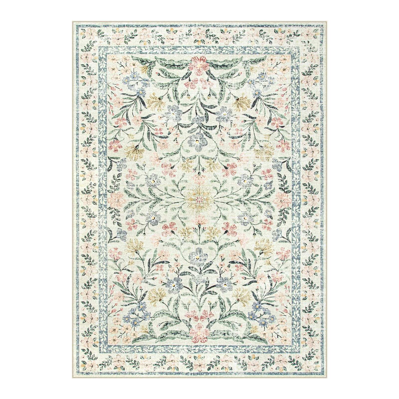 Machine Washable Boho Soft Floral Carpet Non Slip, Indoor Ultra-Thin Floor Carpet for Kid Room Living Room Dorm