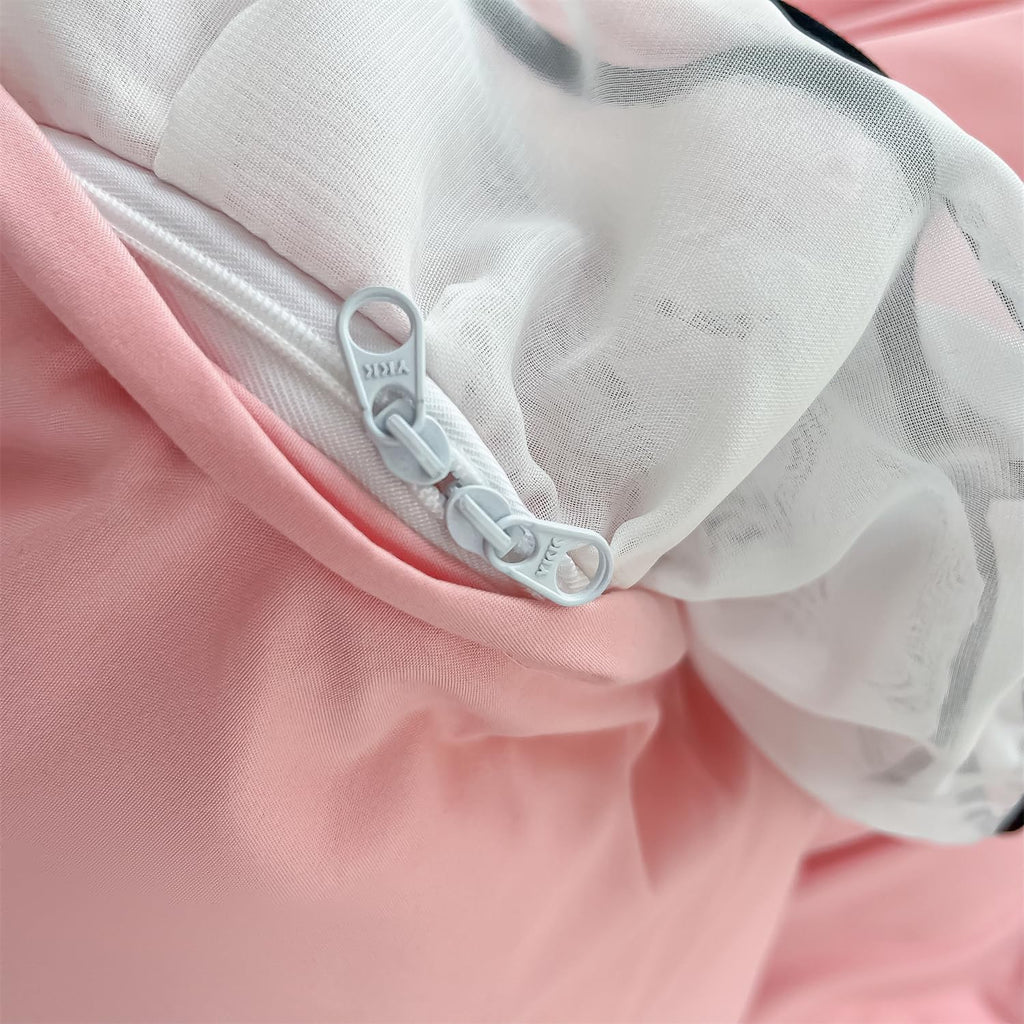 Duvet Cover Ruffle Beddding Set with Bowtie - 3 Pieces Comforter Cover Set with Zipper Closure & Pillowcase - Comforter Not Included