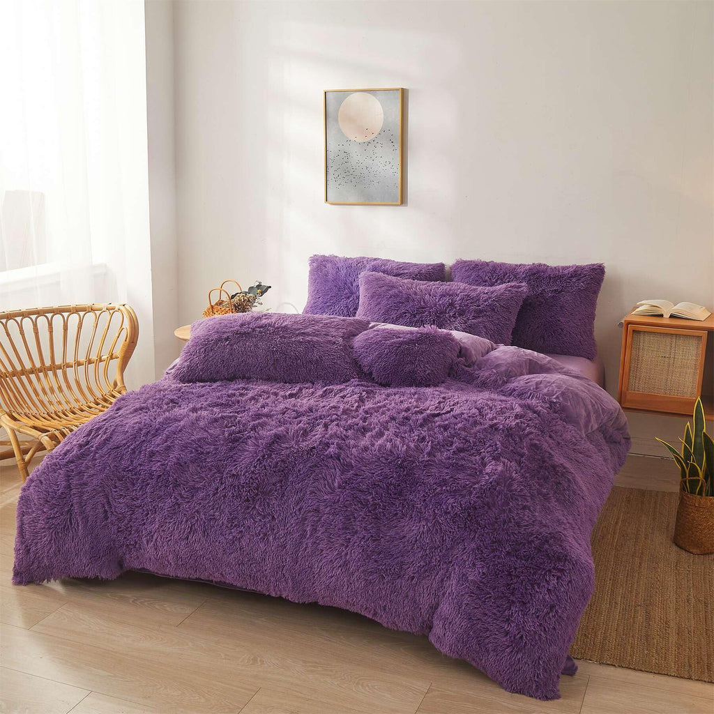 Fluffy Faux Fur Comforter Cover Set Queen - Ultra Soft Plush Bedding Sets 3 Pieces (1 Fluffy Duvet Cover + 2 Faux Fur Pillow case) Cute Bed Set