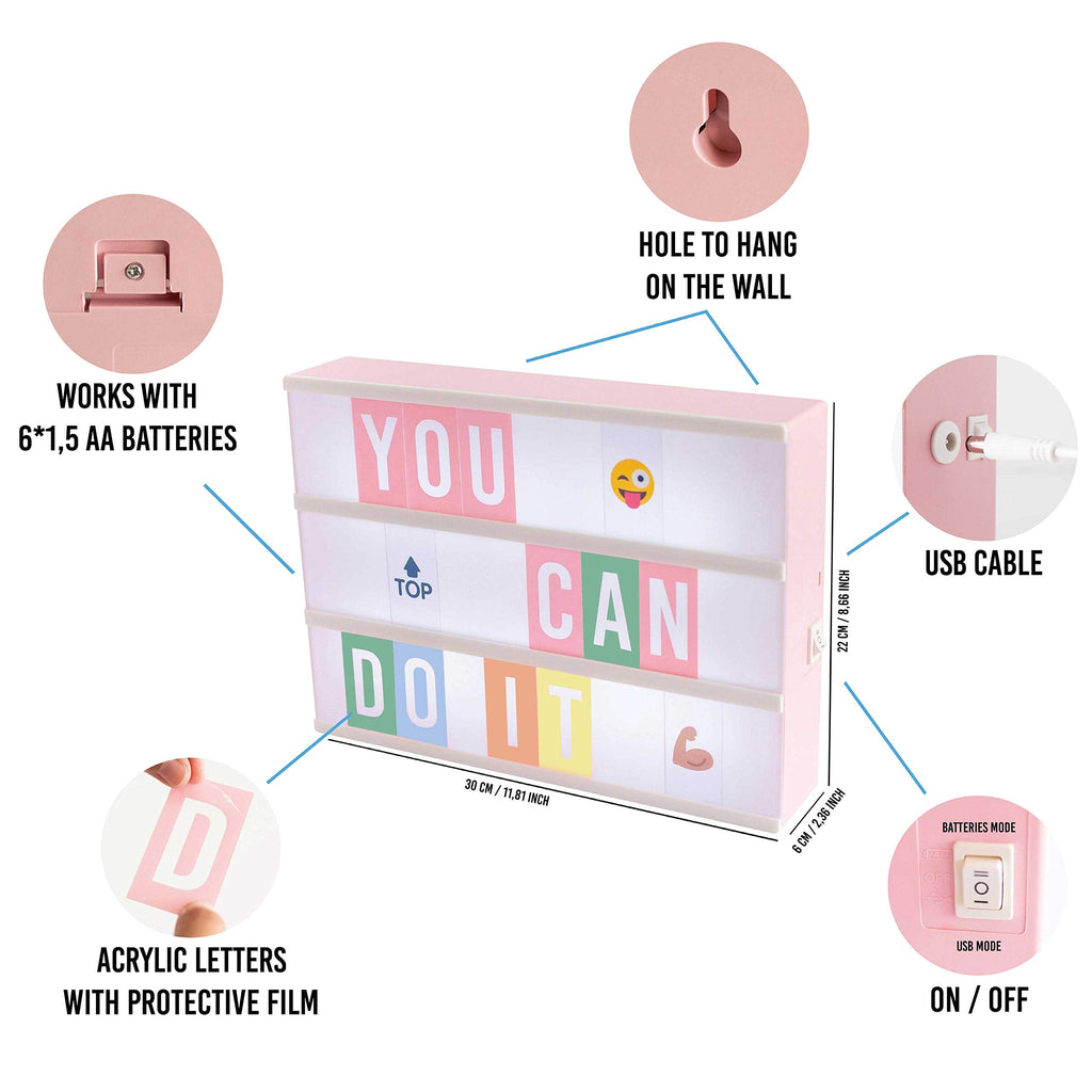 Light Box â€?400 Letters & Emojis, LED Sign for Home & Office Decor, Gifts for Women & Girls