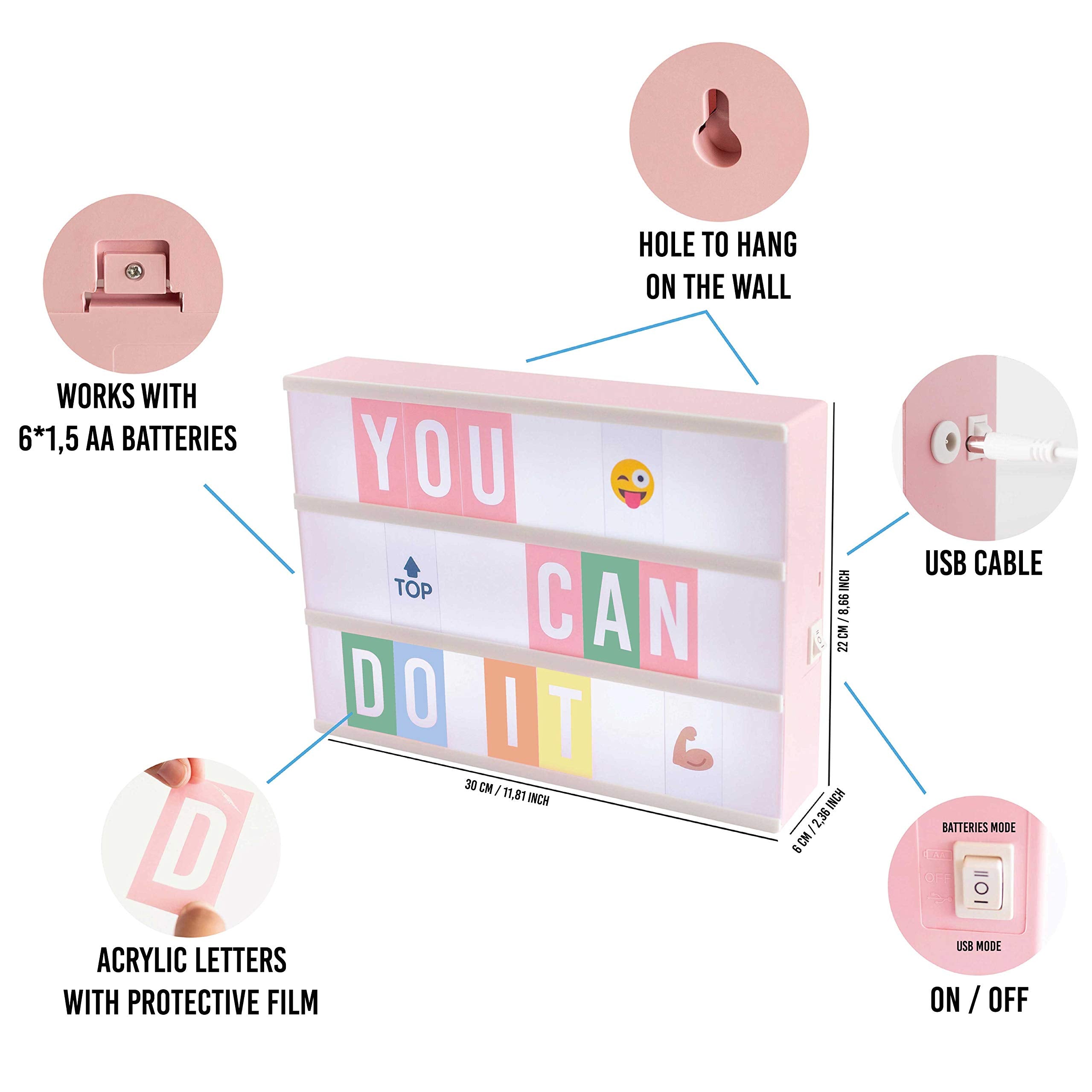 Light Box â€?400 Letters & Emojis, LED Sign for Home & Office Decor, Gifts for Women & Girls