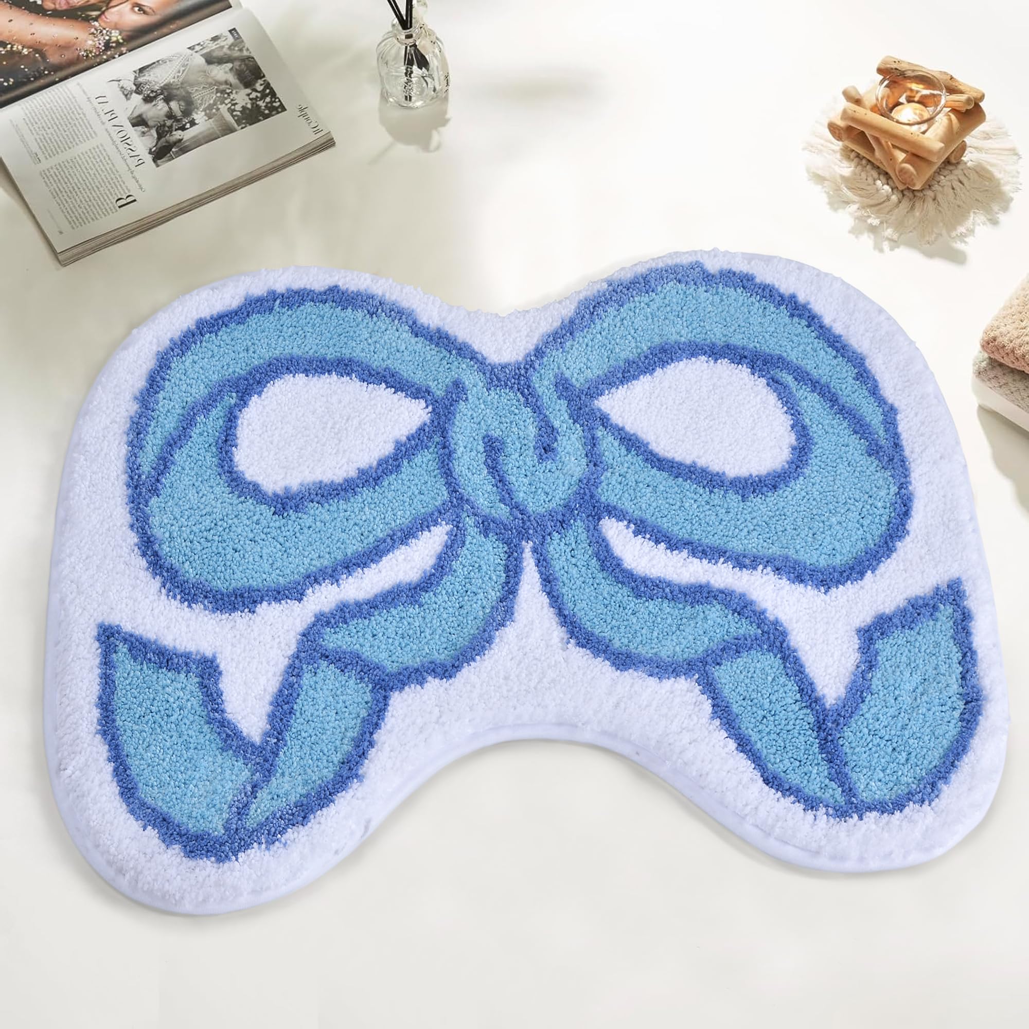 Coquette Bow Bath Mat Cute Bathroom Rugs Non Slip Absorbent Bath Rugs Bathroom Decor Machine Washable Floor Mats for Bathroom Tub Shower