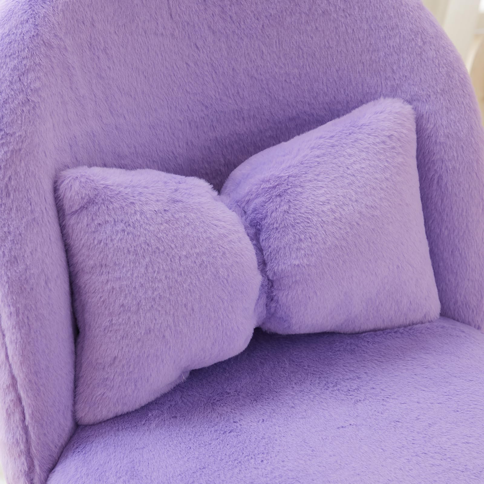 Cute, non-wheeled desk chair with backrest, fluffy cushion, cozy makeup chair with adjustable golden legs