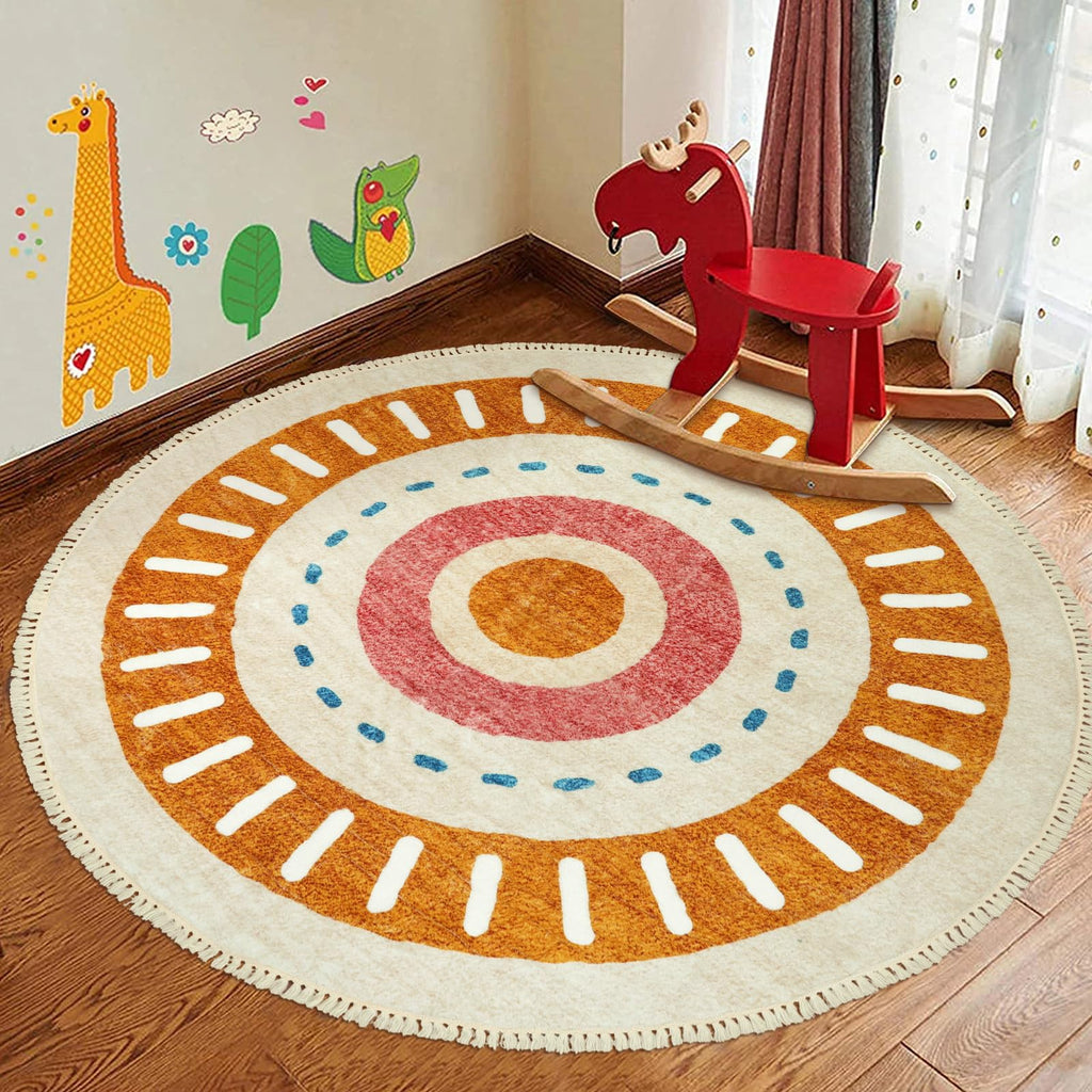 Orange Rainbow Boho Runner Rugs with Fringes, Sun Washable Hallway Runner Rug, Soft Non-Slip Area Rug