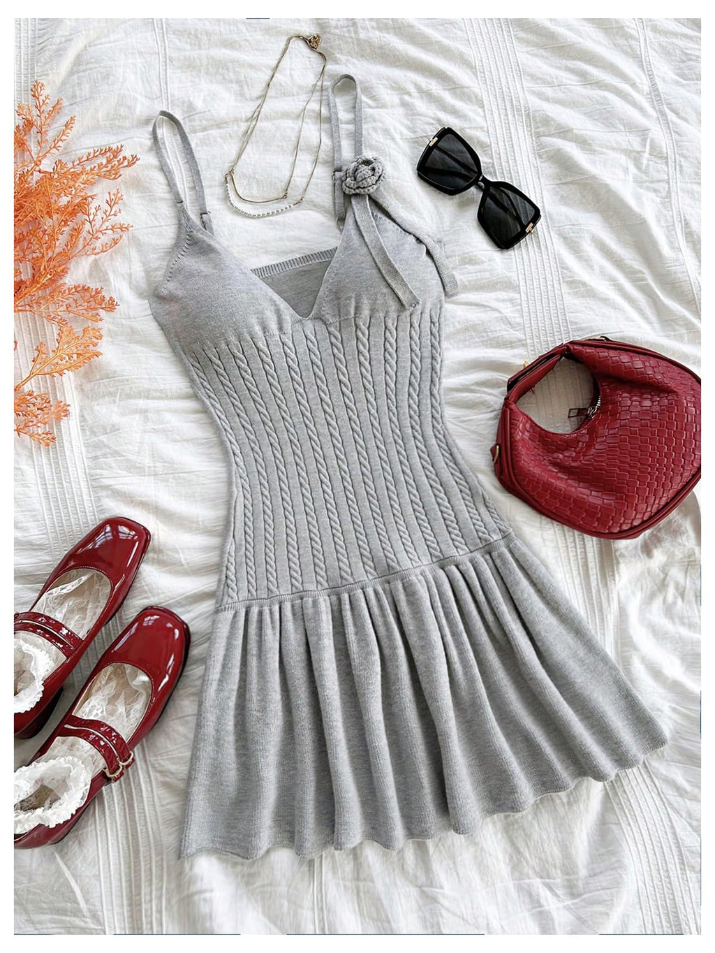 Women's 3D Floral Ruffle Mini Dress Cable Knit Spaghetti Strap Cami Dresses