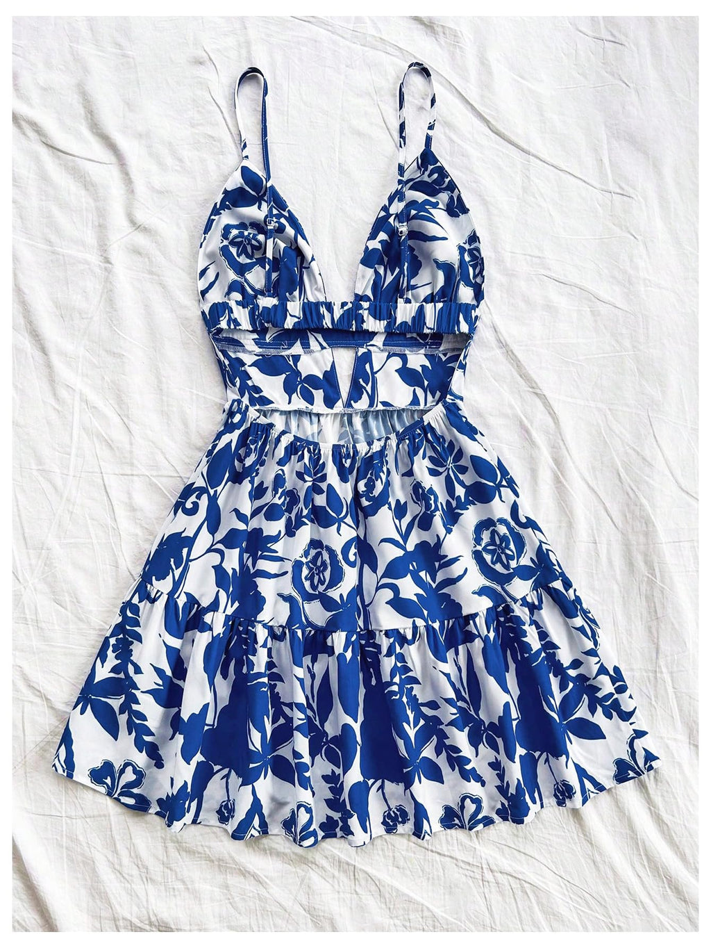 Women's Sleeveless Butterfly Print Cut Out V Neck Tiered Mini Cami Dresses