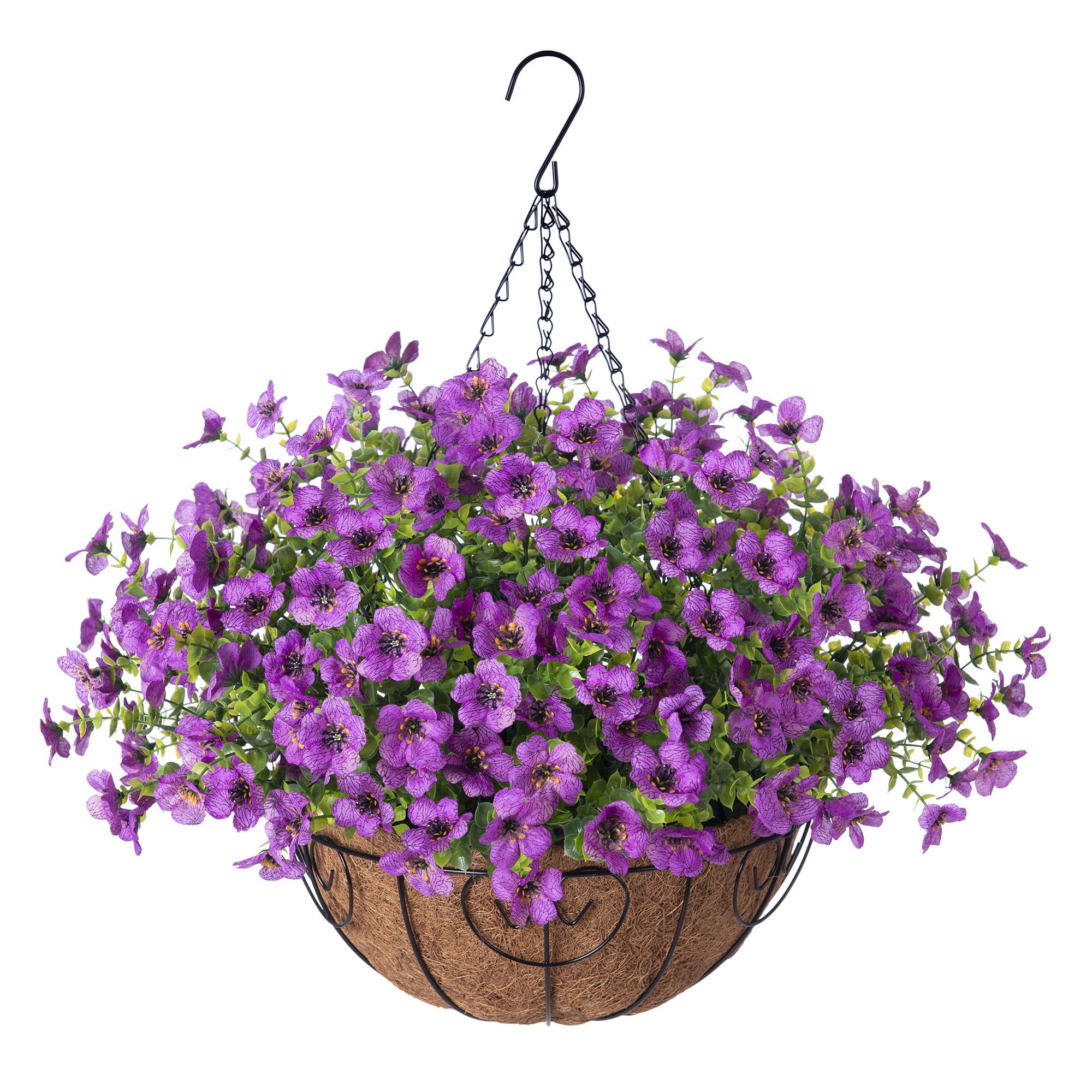 Fake Silk Colorful Daisy Eucalyptus in 12" Metal Coconut Lining Flowerpot