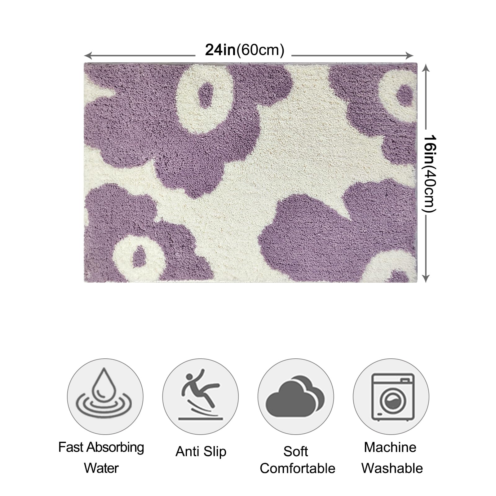 Cute Bath Mat for Bathroom Soft Super Absorbent Non Slip TPR Backing, Quick Drying, Machine Washable Bath