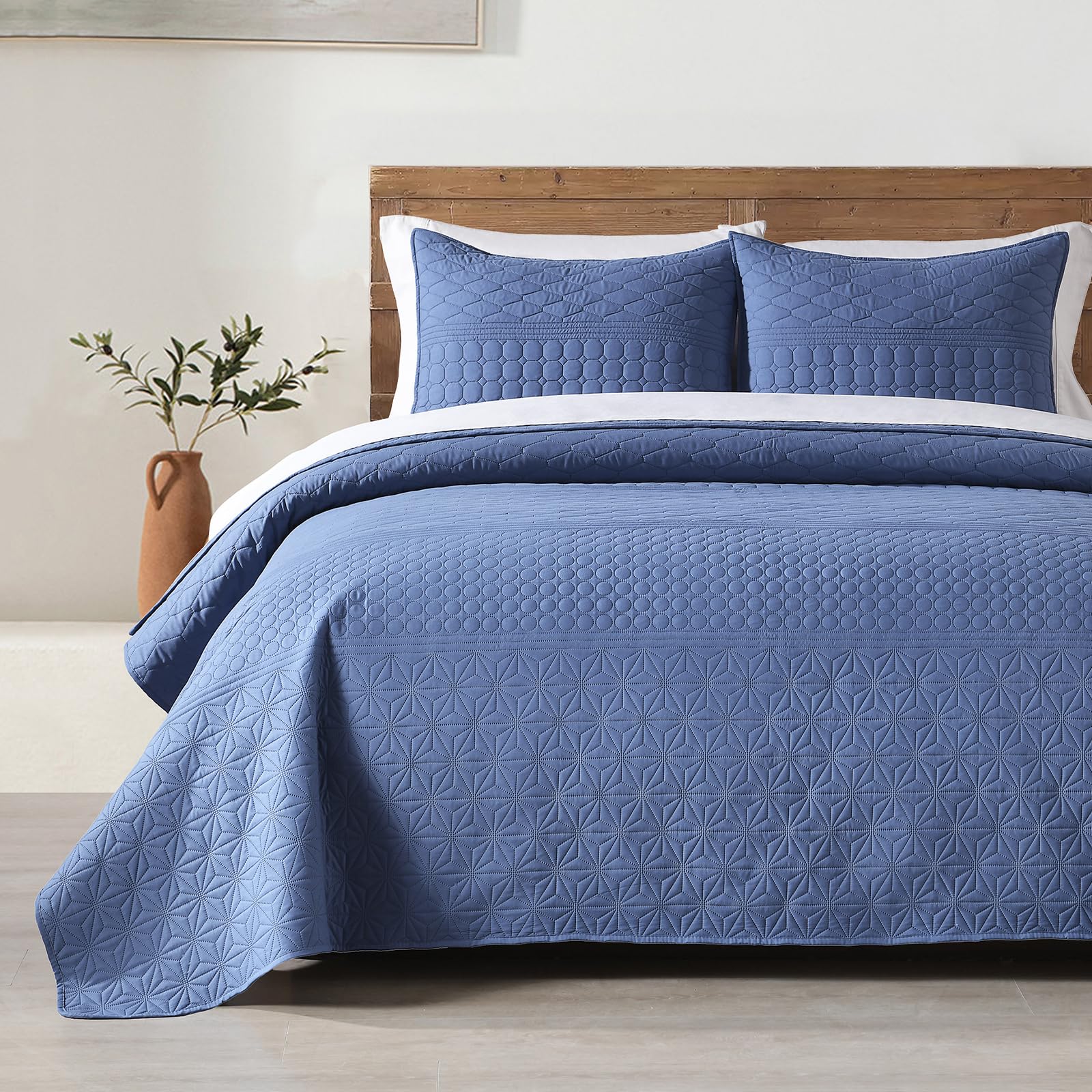 Quilt Size Lightweight Quilt for Summer Ultra-Soft Microfiber Modern Style Quilted Clouds Pattern Bedspread Quit Set 3 Pieces(1 Quilt and 2 Pillow Shams)