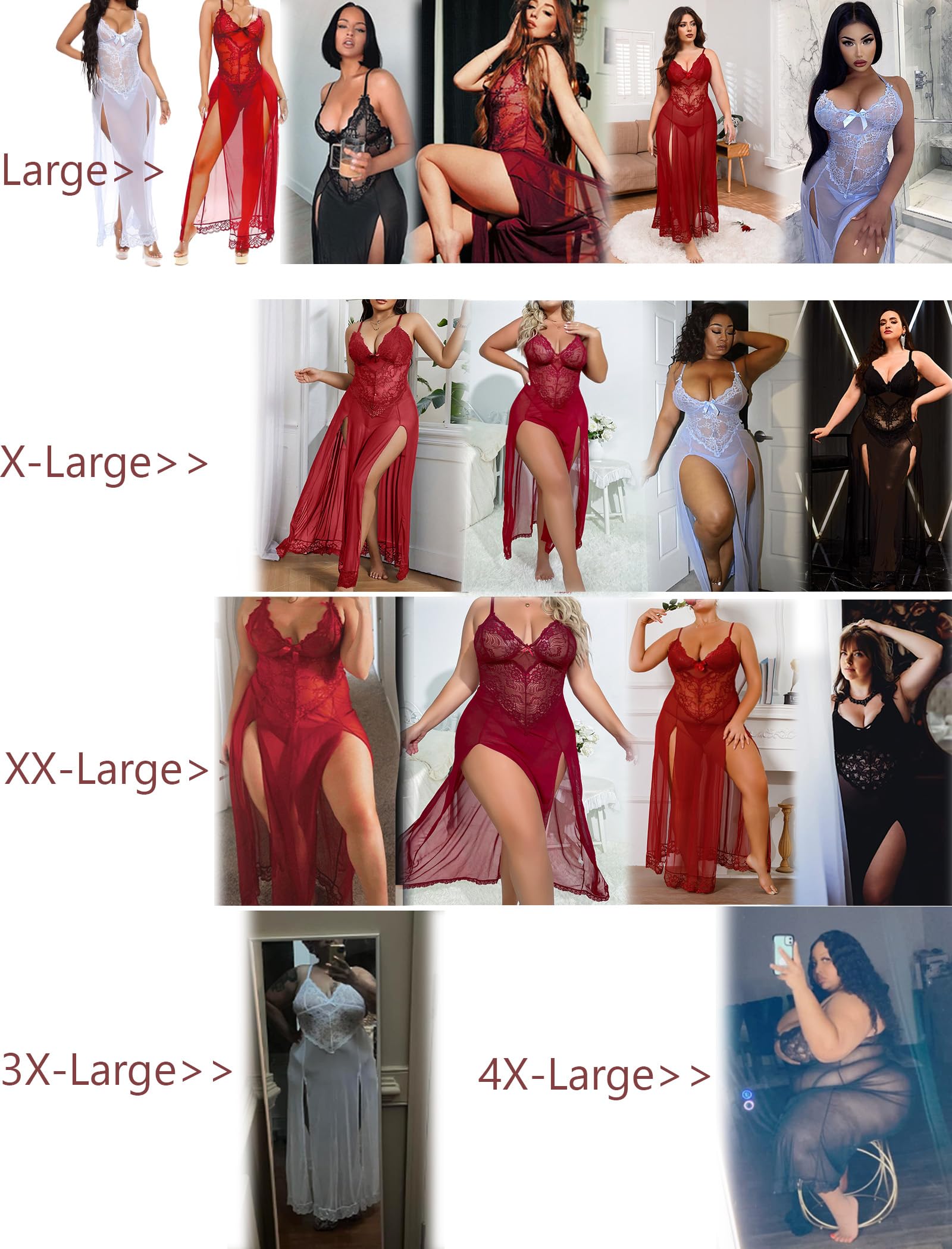 Plus Size Lingerie For Women Babydoll Sexy Mesh Maxi Nightdress Exotic Sleepwear Side Slits