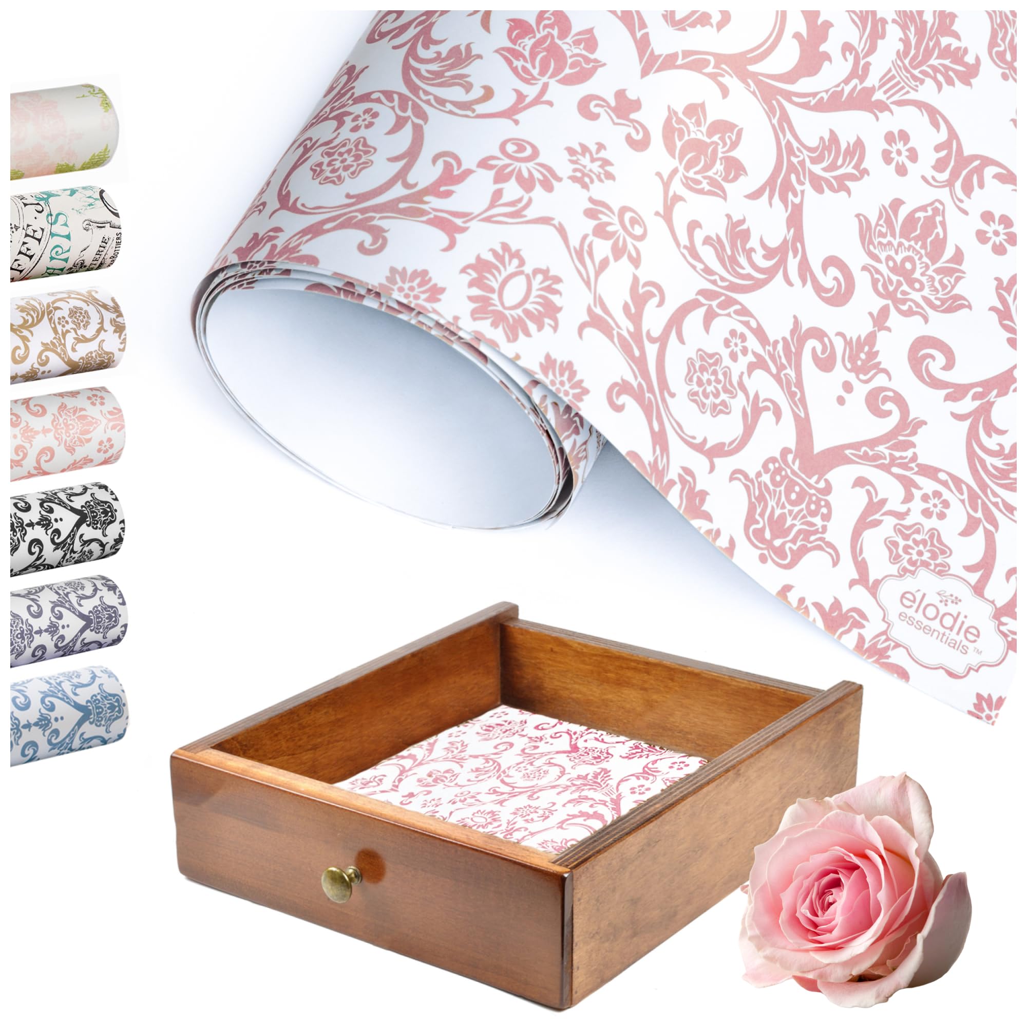 Scented Drawer Liners - Non-Adhesive Paper Sheets for Closet Shelves, Cabinet, Home Essentials & Dresser - 14 x 19.5 Inch Royal Damask Print Drawer Liner - Coquette Room Decor