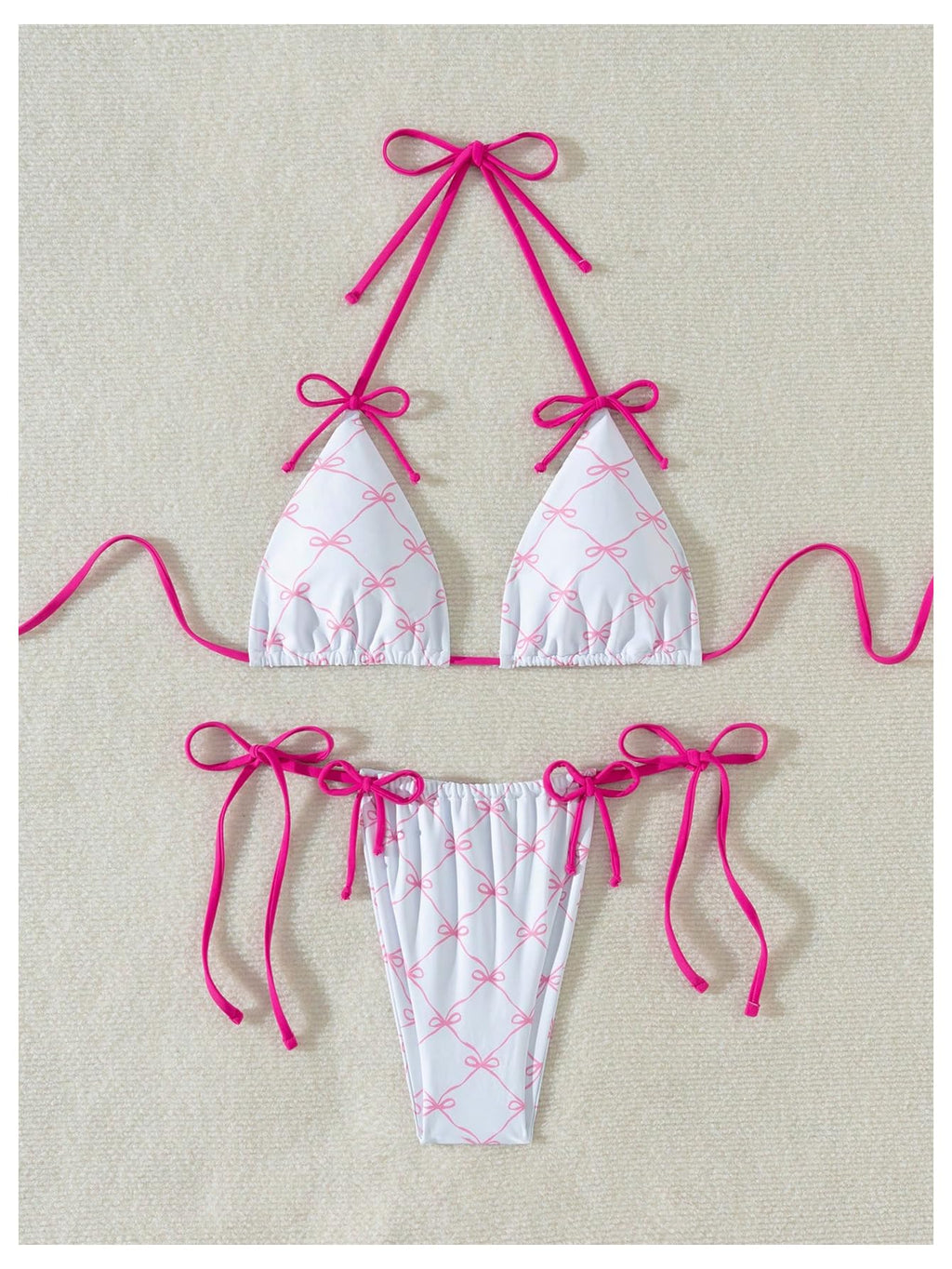 Women's Bow Bikini Set Halter Backless String Thong Swimsuit Bathing Suit