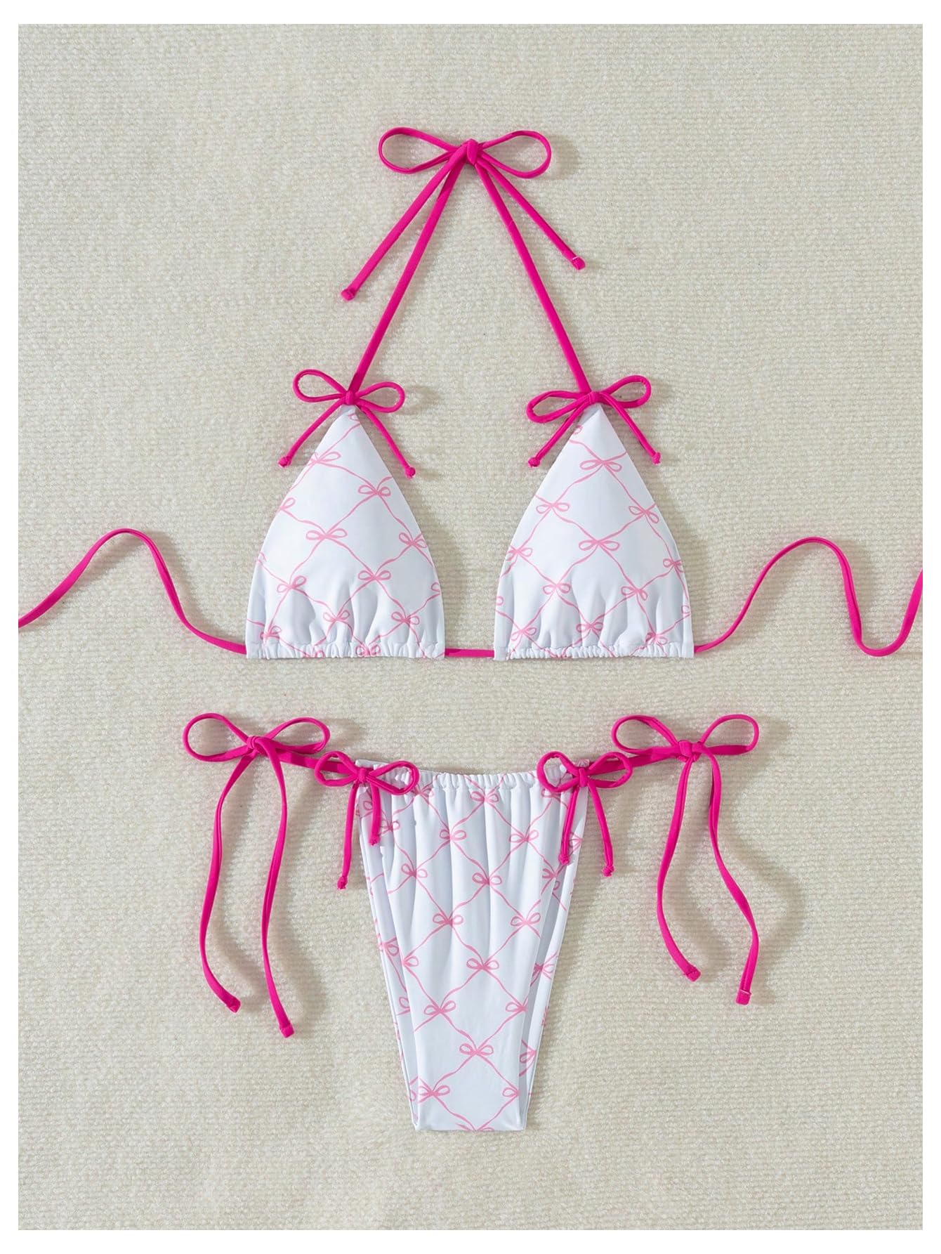 Women's Bow Bikini Set Halter Backless String Thong Swimsuit Bathing Suit