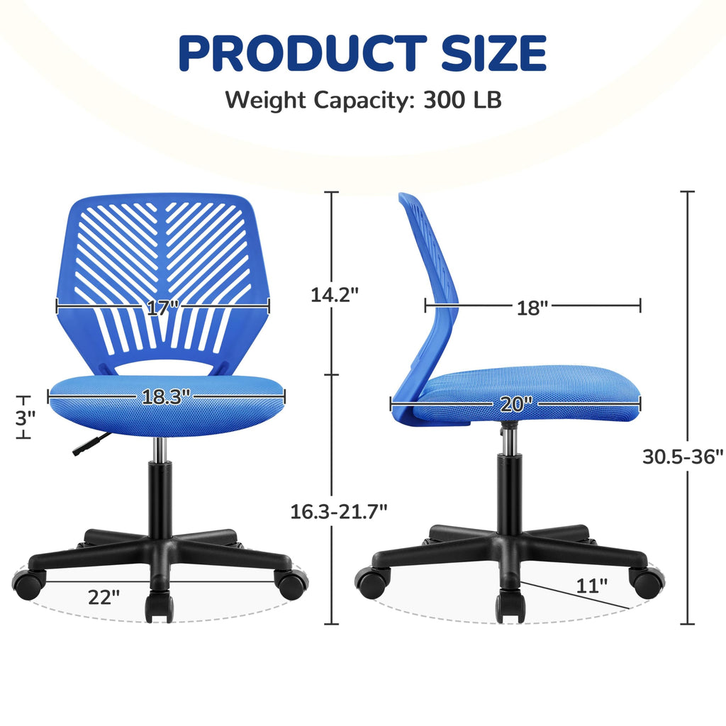Cute Low-Back Armless Study w/Lumbar Support Adjustable Swivel Chair