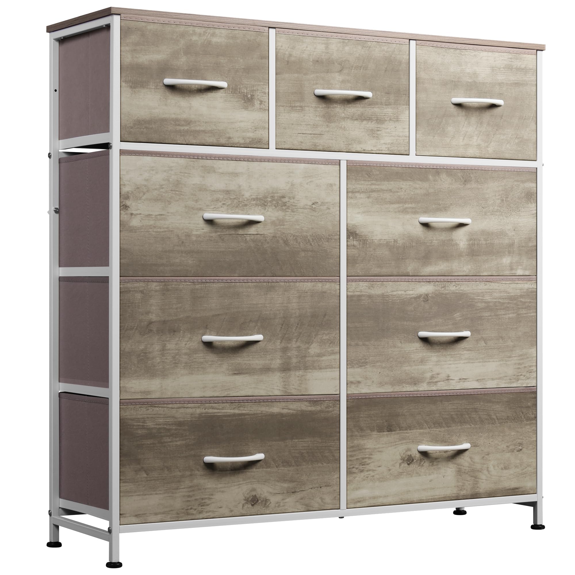 Drawer Fabric 9 Dresser â€?Tall Storage Tower with Bins, Steel Frame, and Wood Top