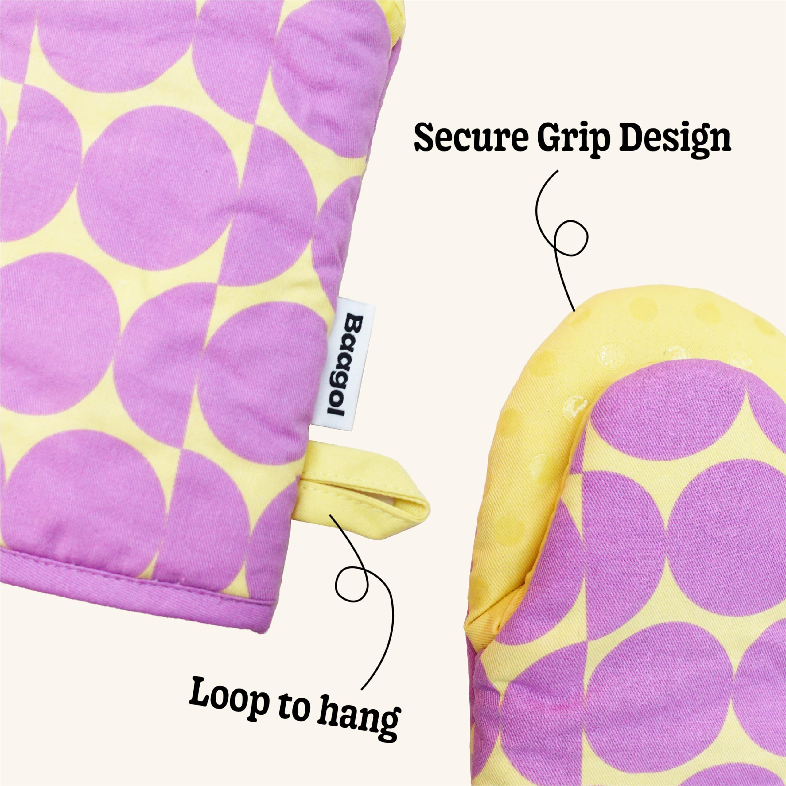 Modern and Cute Cotton Kitchen Mittens with Non-Slip Silicone Grips and Hanging Loops