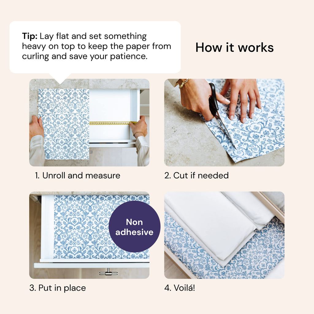 Scented Drawer Liners - Non-Adhesive Paper Sheets for Closet Shelves, Cabinet, Home Essentials & Dresser - 14 x 19.5 Inch Royal Damask Print Drawer Liner - Coquette Room Decor