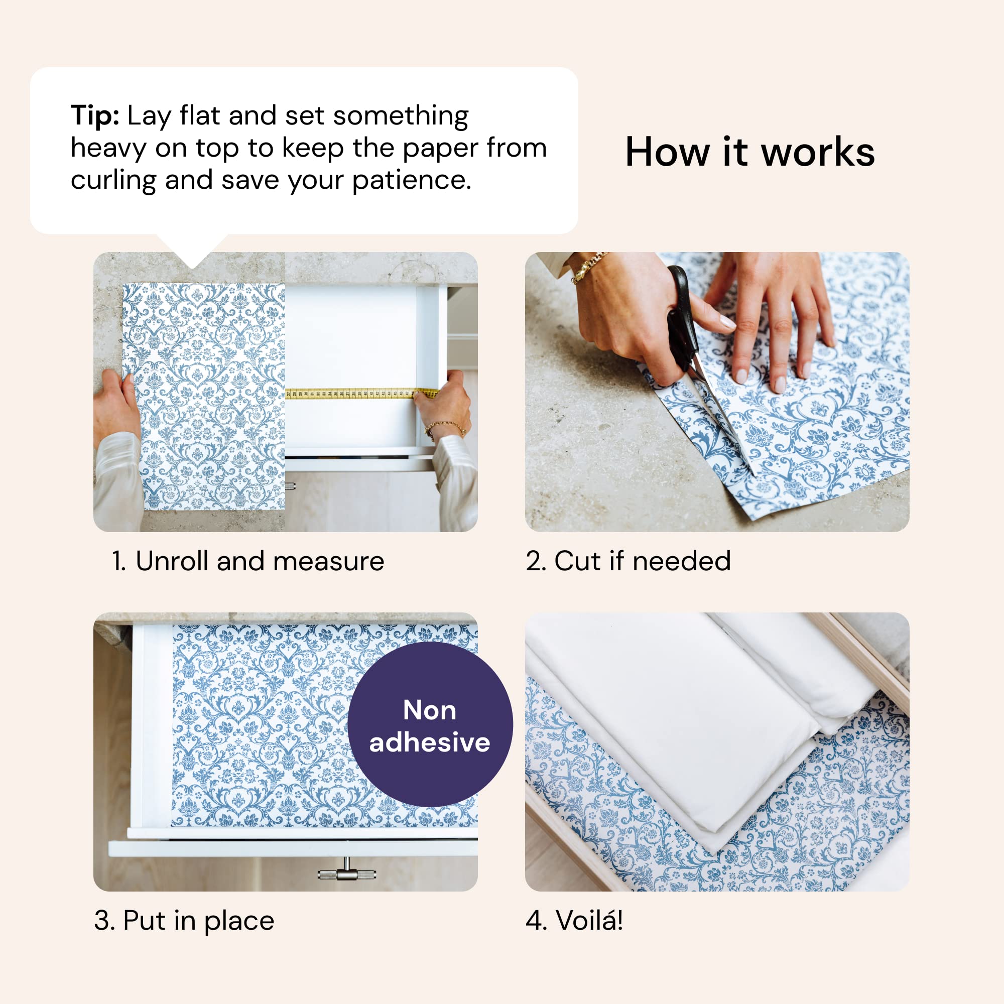 Scented Drawer Liners - Non-Adhesive Paper Sheets for Closet Shelves, Cabinet, Home Essentials & Dresser - 14 x 19.5 Inch Royal Damask Print Drawer Liner - Coquette Room Decor