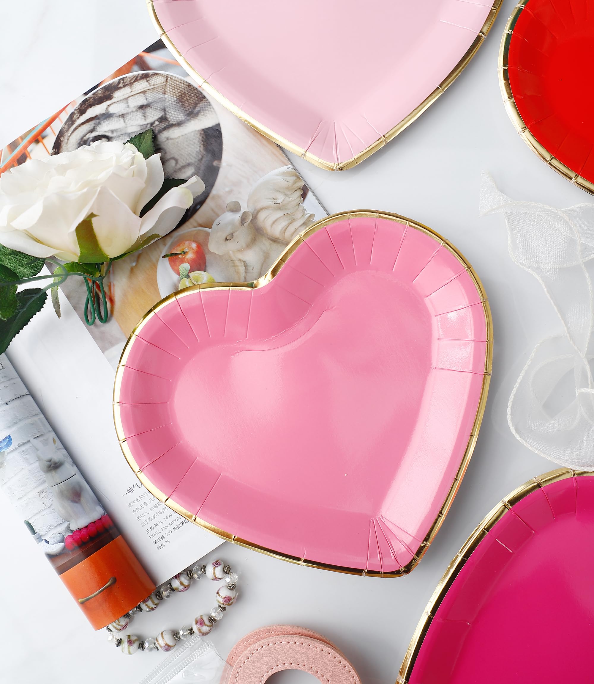 Valentines Plates - 48 PK - Heart Plates Paper Heart Shaped Dessert Plates