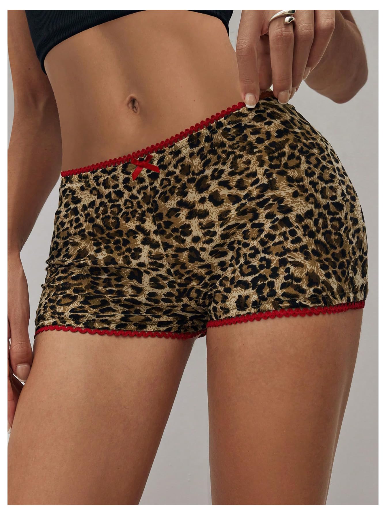Women's Y2k Low Waist Biker Shorts Leopard Print Lace Trim Track Shorts