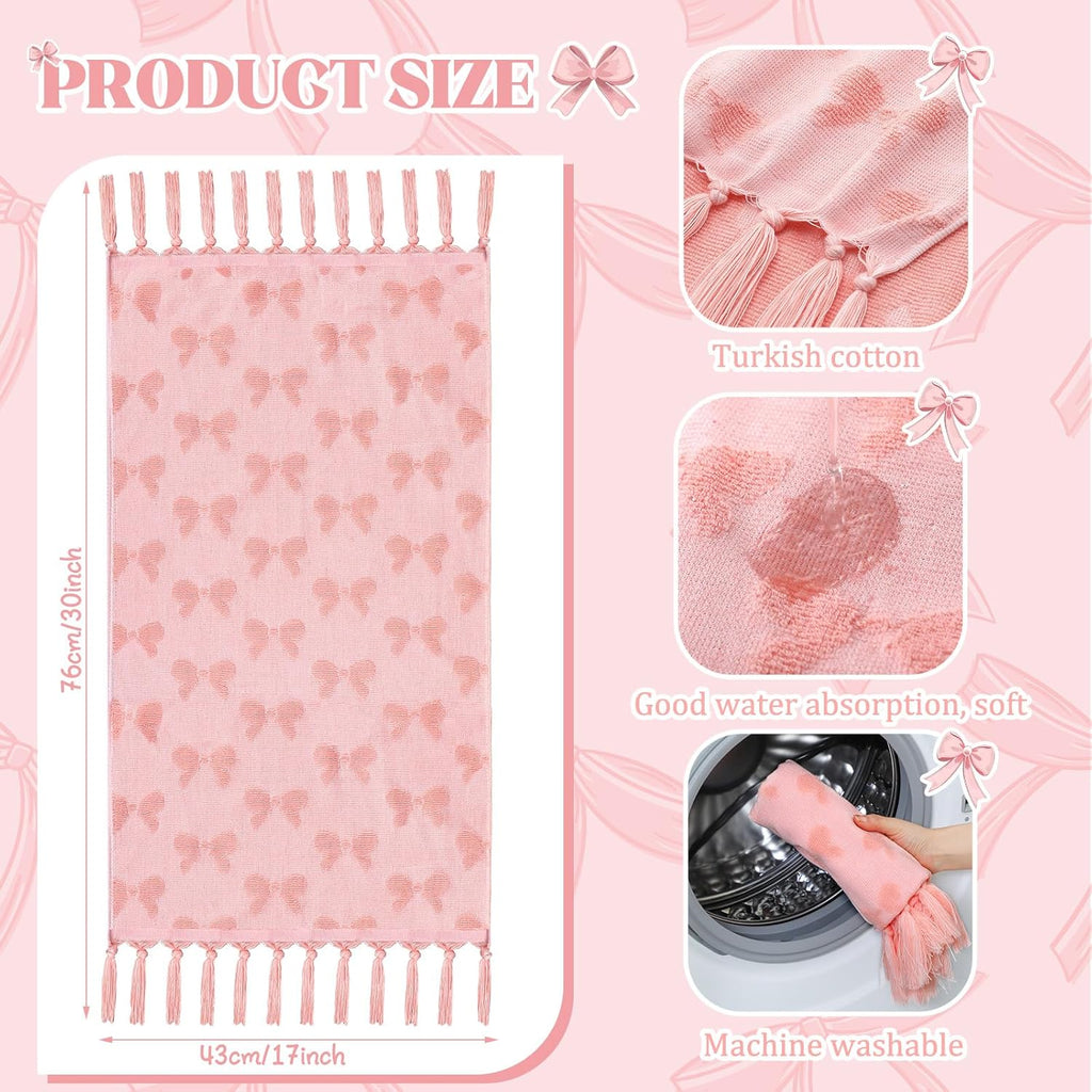 Pink Bow Hand Towels Coquette Hand Towels - Set of 3 for Bathroom Pink Bowknot Gifts Turkish Tufted Cotton Soft Absorbent 30 x 17 Inch