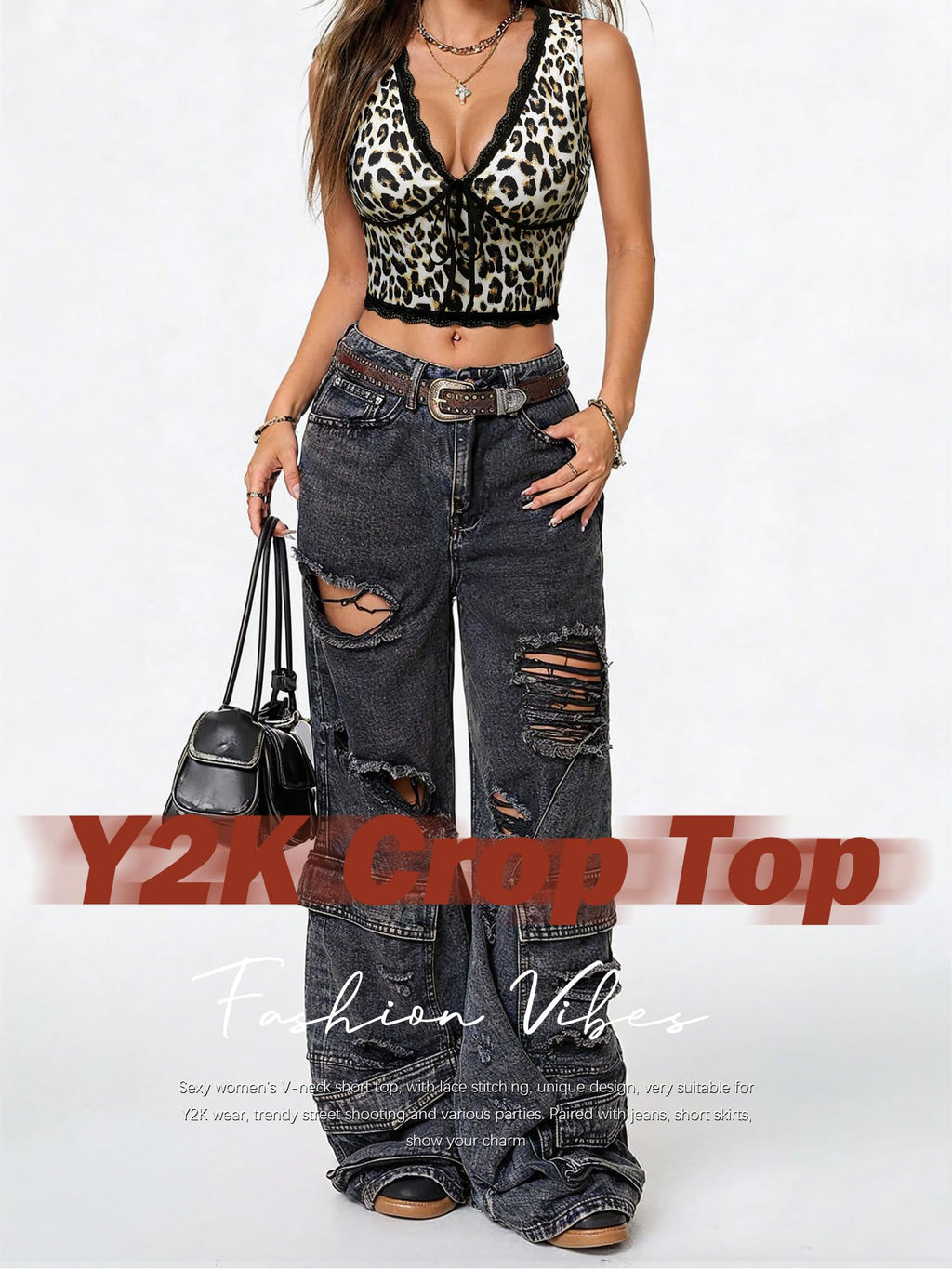 Womens Leopard Lace Trim Sexy Tank Tops Bow Tie Front Sleeveless Cheetah Print V Neck Tops Y2K Going Out Crop Top