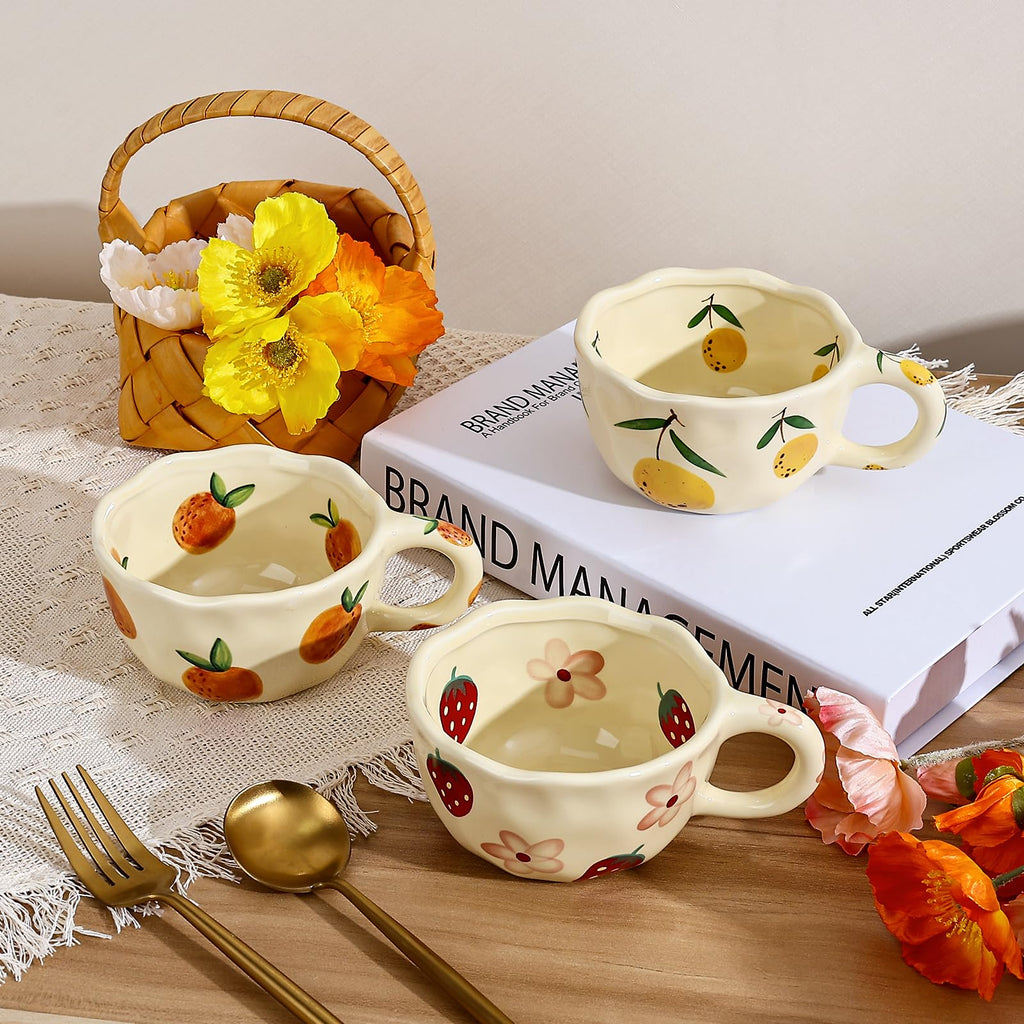Ceramic Coffee Mug, Cute Floral Fruit Cup, Couple Mugs 8.5 oz/250 ml