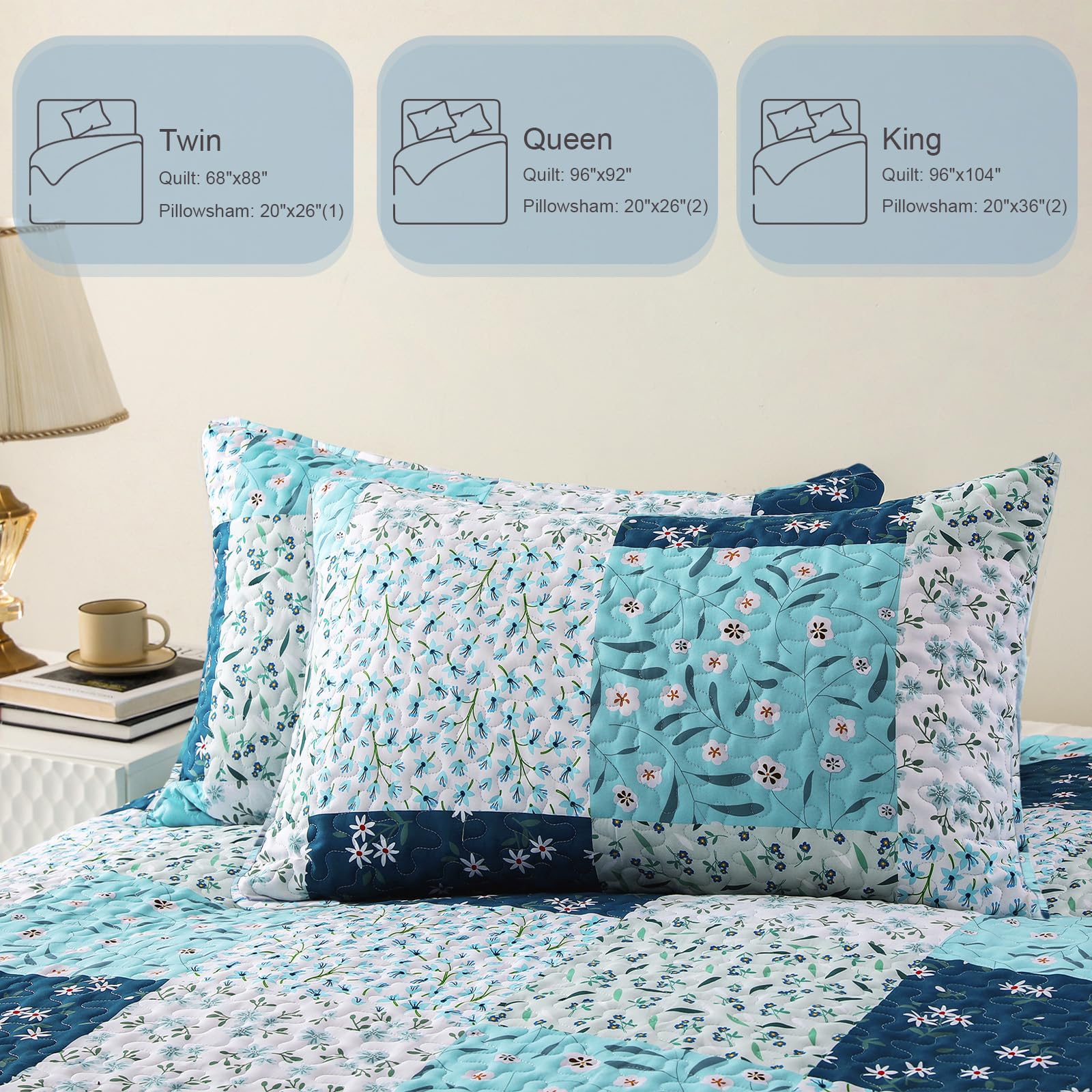 Reversible Patchwork Quilts Full Size, Lightweight Boho Printed Bedspreads Coverlets Quilt Bedding Set with 2 Pillow Shams