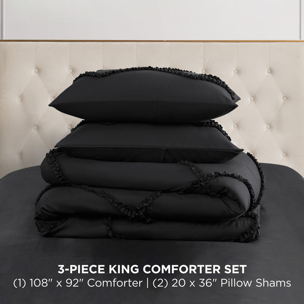 Juicy Couture Diamond Queen Comforter Set - Ruffle 3-Piece Machine Washable Reversible Bedding Comforter Set