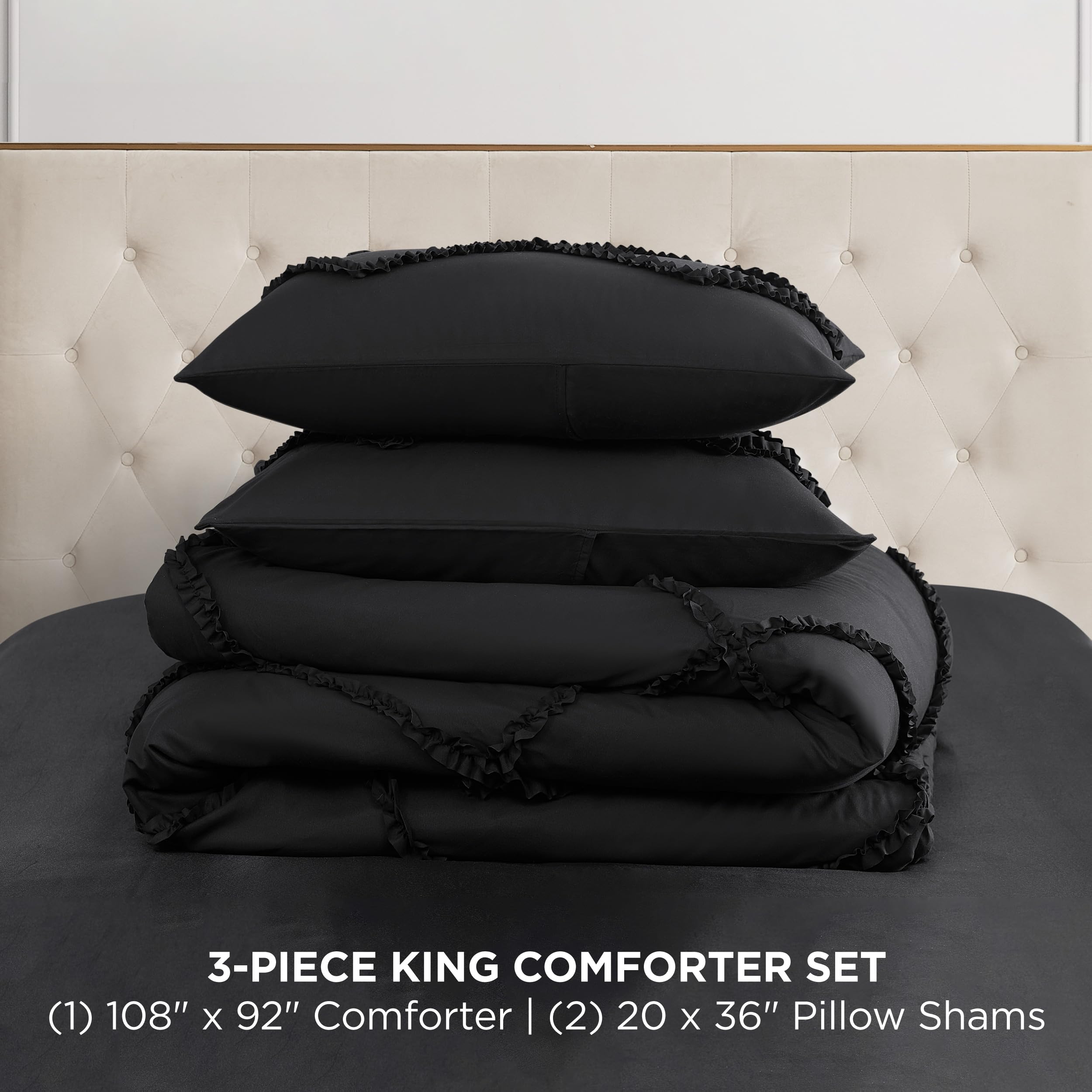 Juicy Couture Diamond Queen Comforter Set - Ruffle 3-Piece Machine Washable Reversible Bedding Comforter Set