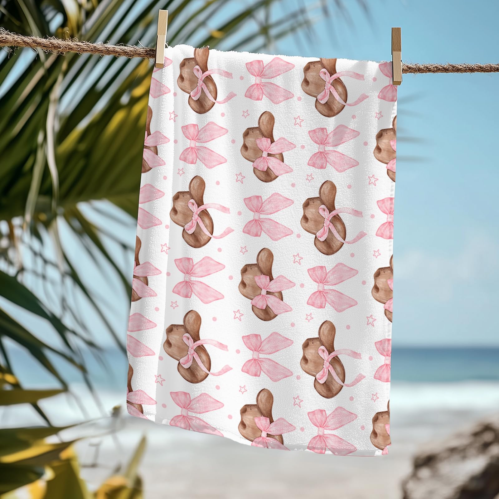 Coquette Girly Pink Bow Beach Towel - Microfiber Absorb Water Travel Towels 60x30 Inches for Bathroom Kitchen