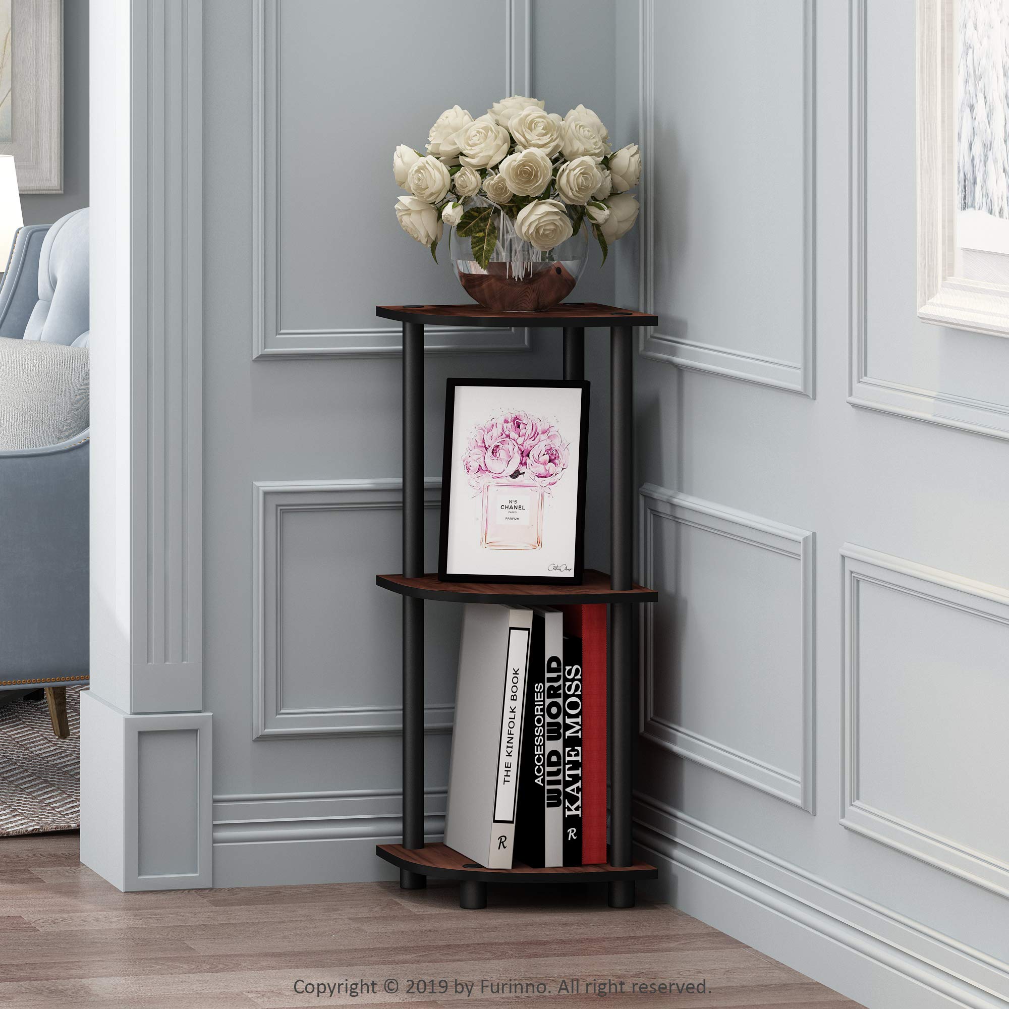 Three-Tier Round Tube Reversible Corner Display Rack Multipurpose Shelving Unit